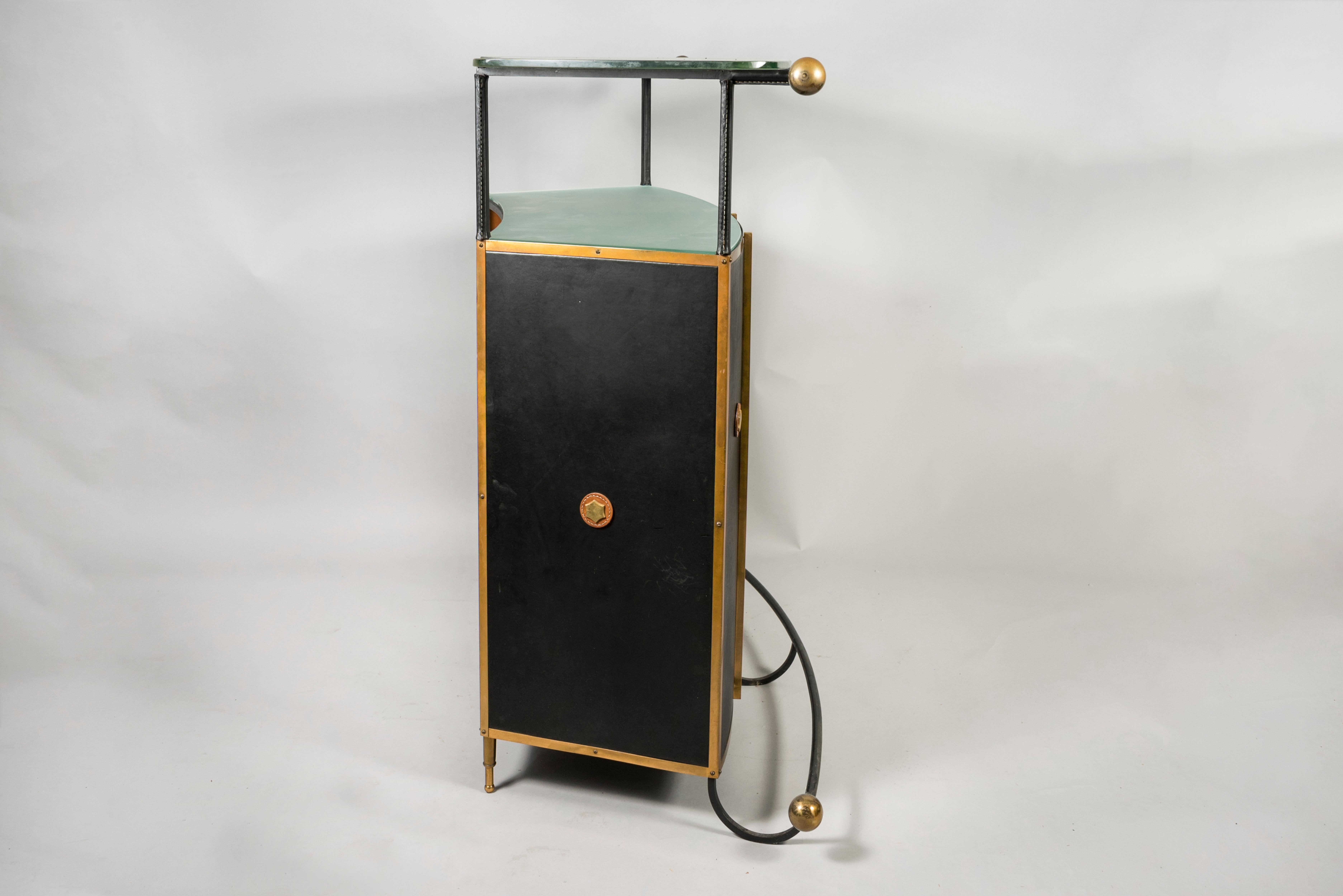 1950's Stitched Leather Dry Bar by Jacques Adnet For Sale 1