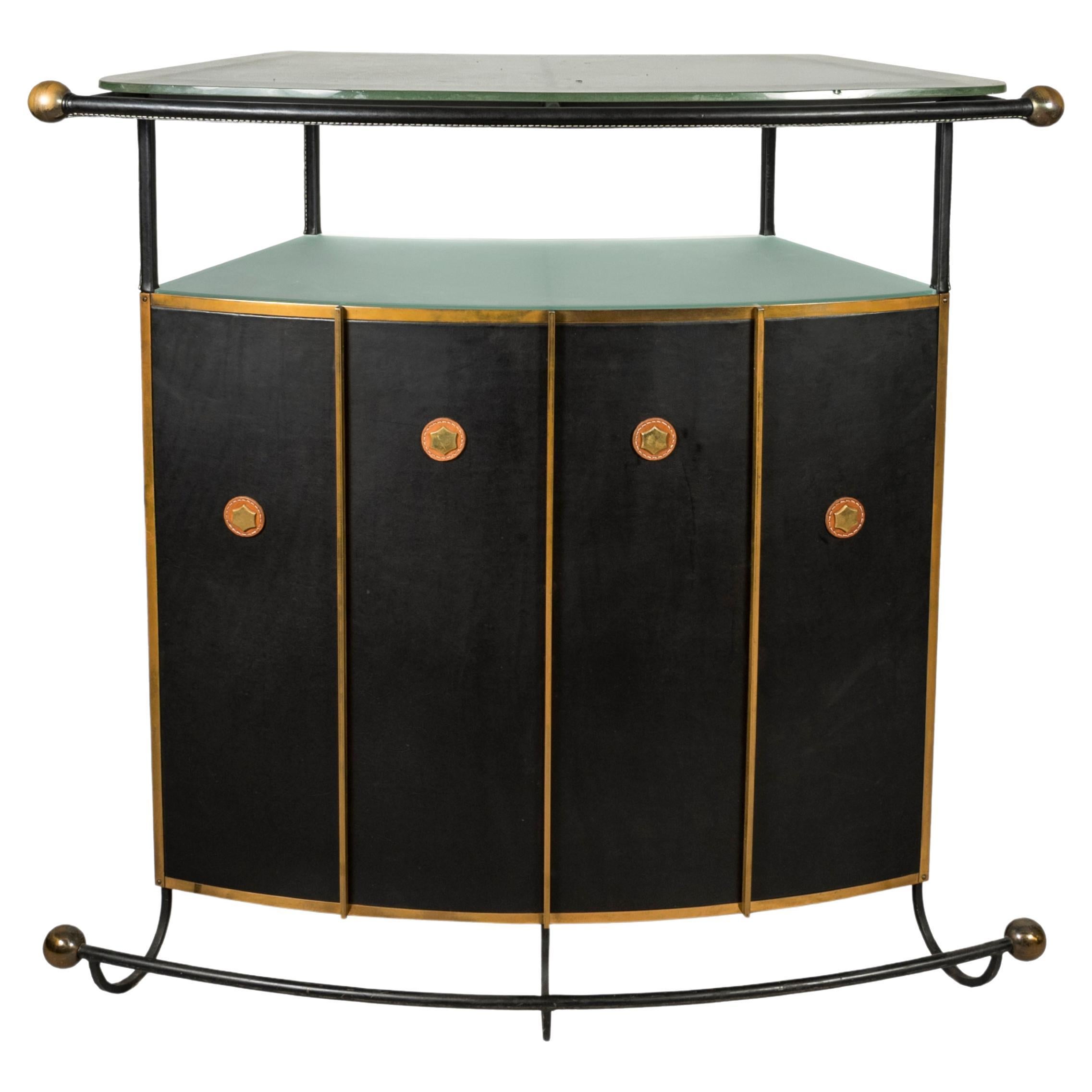 1950's Stitched Leather Dry Bar by Jacques Adnet