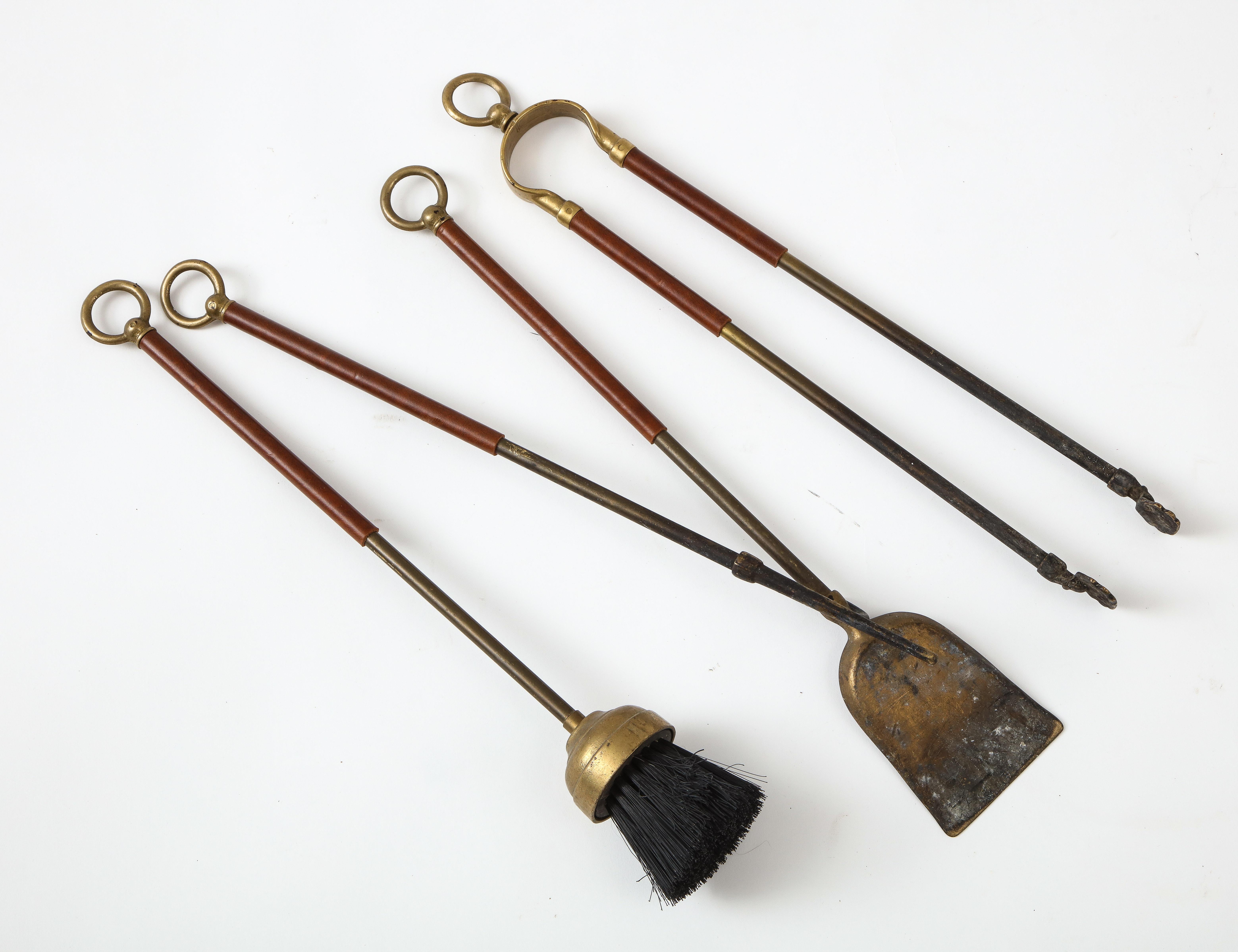 1950s Stitched Leather Fire Tools by Jacques Adnet 4
