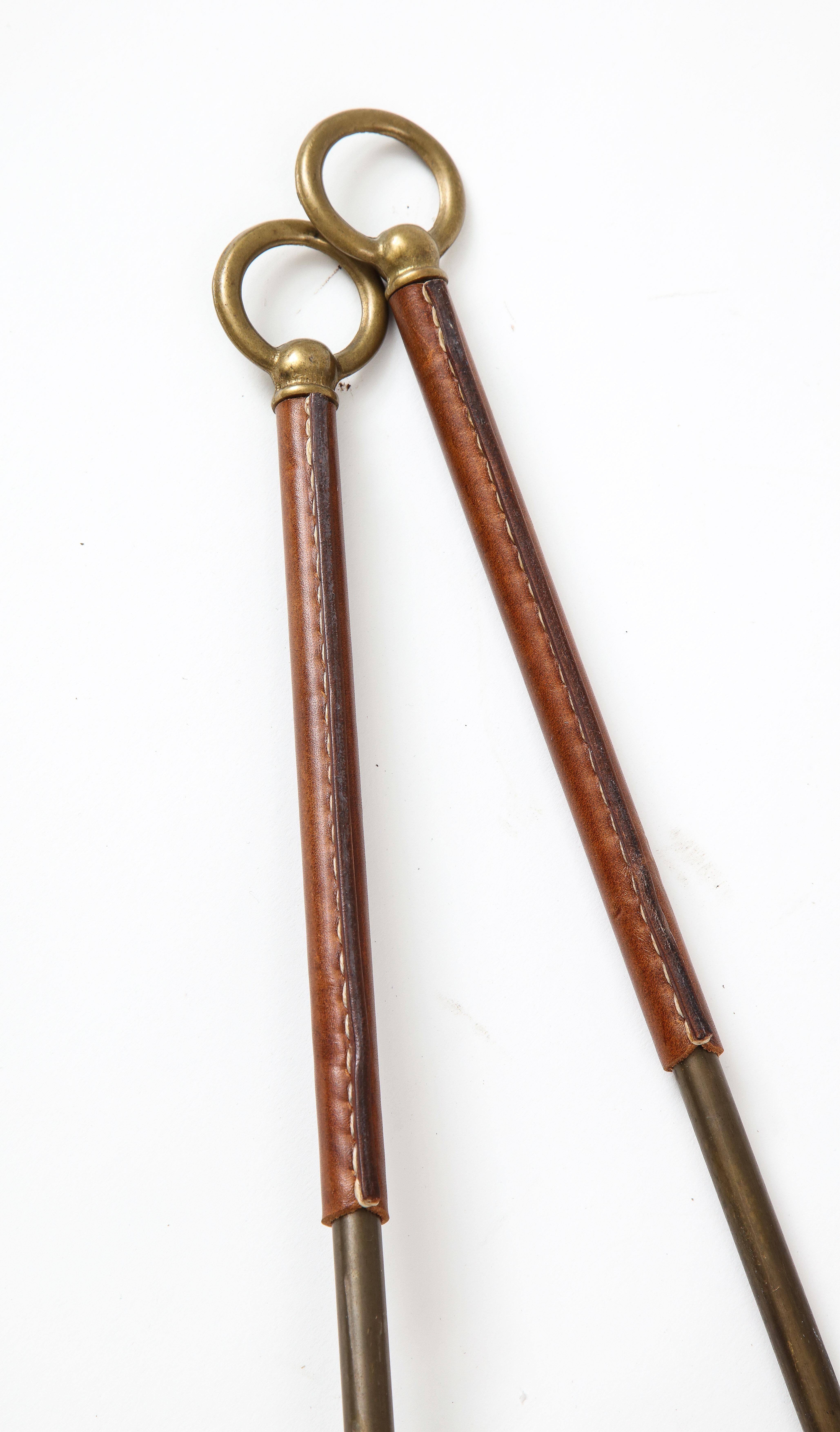 1950s Stitched Leather Fire Tools by Jacques Adnet 6