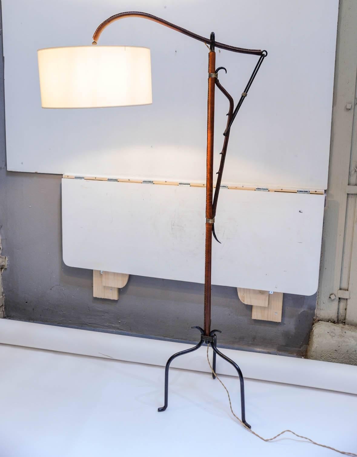 1950s Stitched Leather Floor Lamp by Jacques Adnet 4