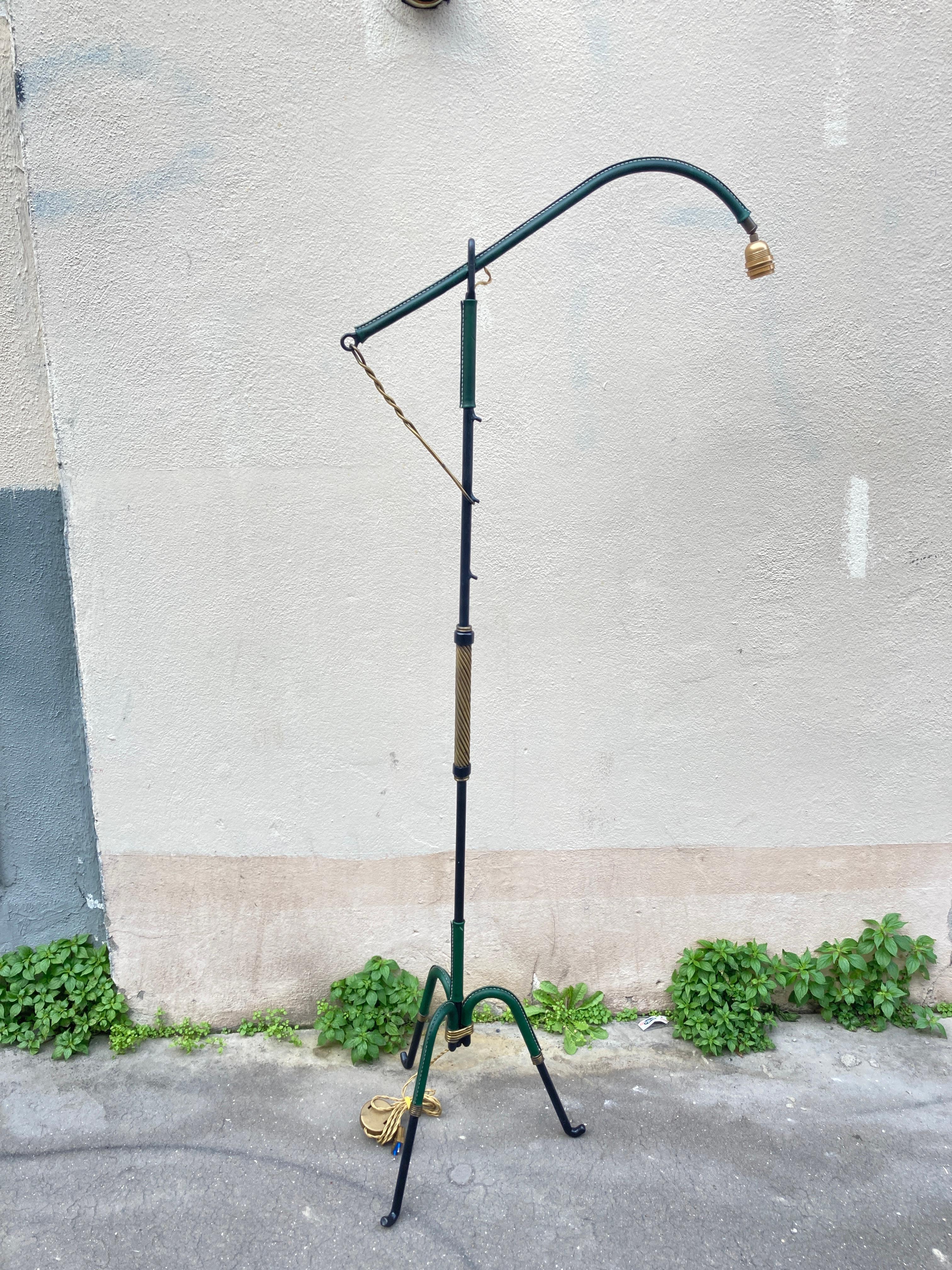 1950's Stitched leather Floor lamp By Jacques Adnet For Sale 4