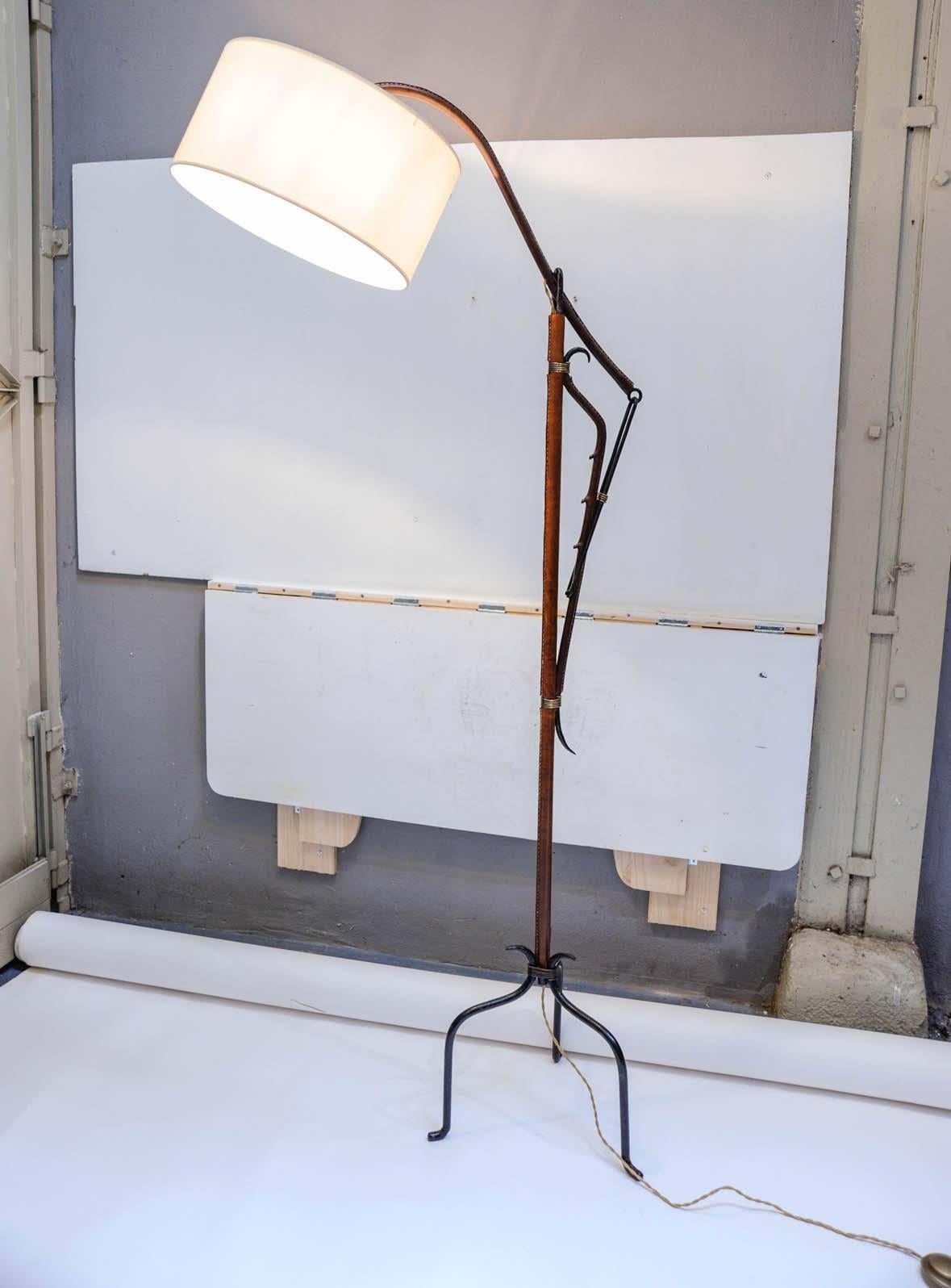 1950s Stitched Leather Floor Lamp by Jacques Adnet 5