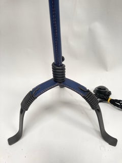 1950's Stitched leather Floor lamp By Jacques adnet