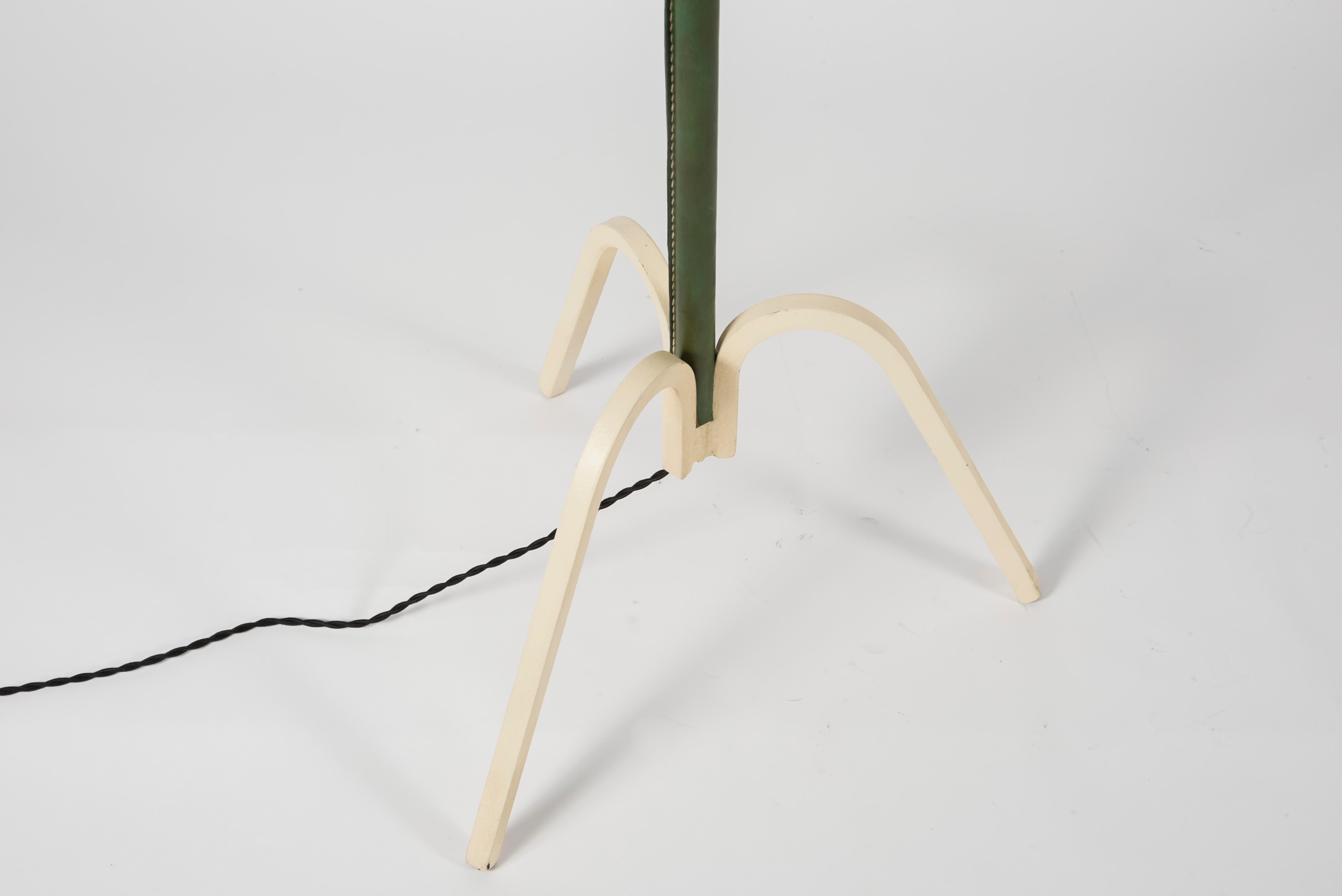 French 1950s Stitched Leather Floor Lamp by Jacques Adnet For Sale