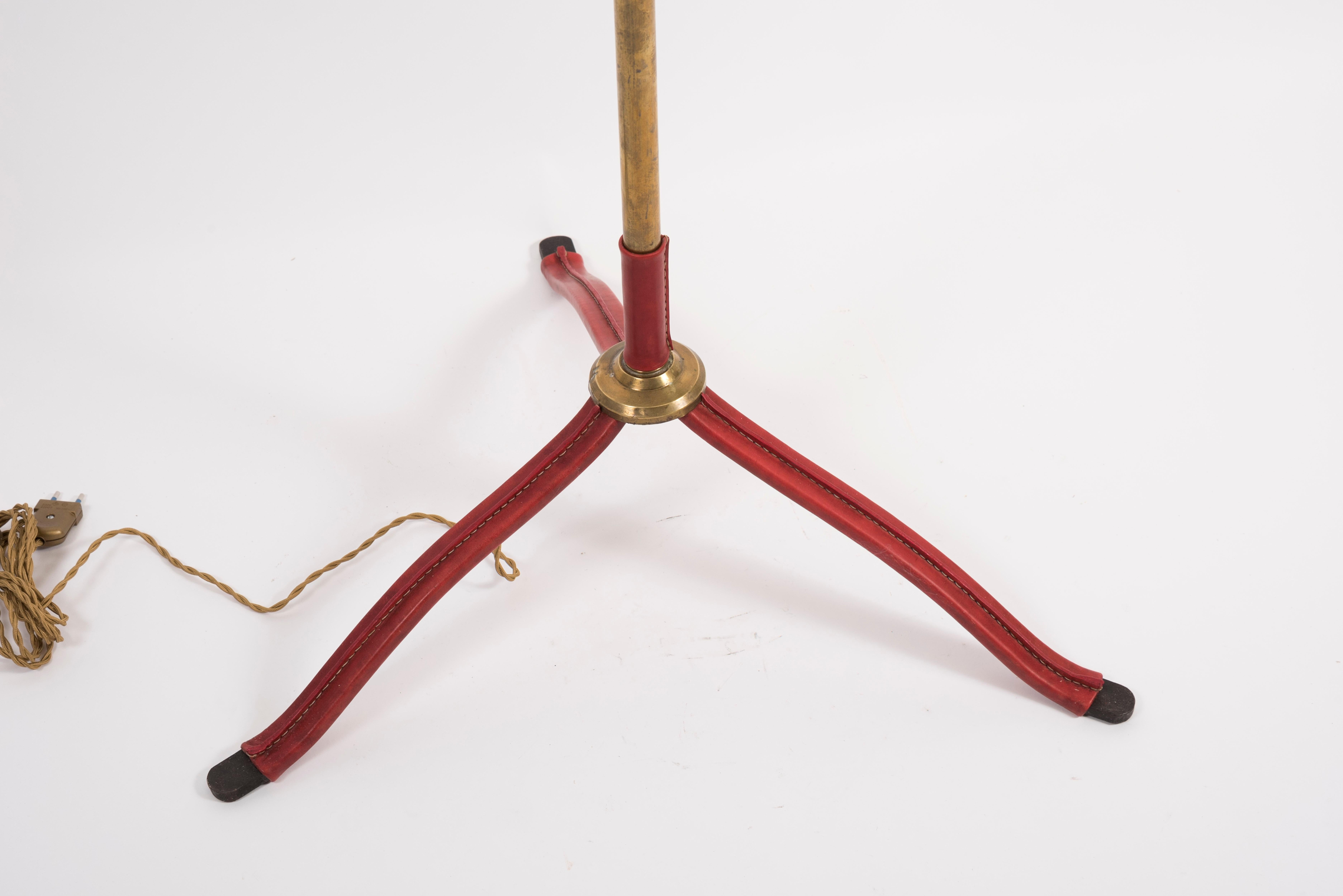 European 1950's Stitched Leather Floor Lamp by Jacques Adnet For Sale