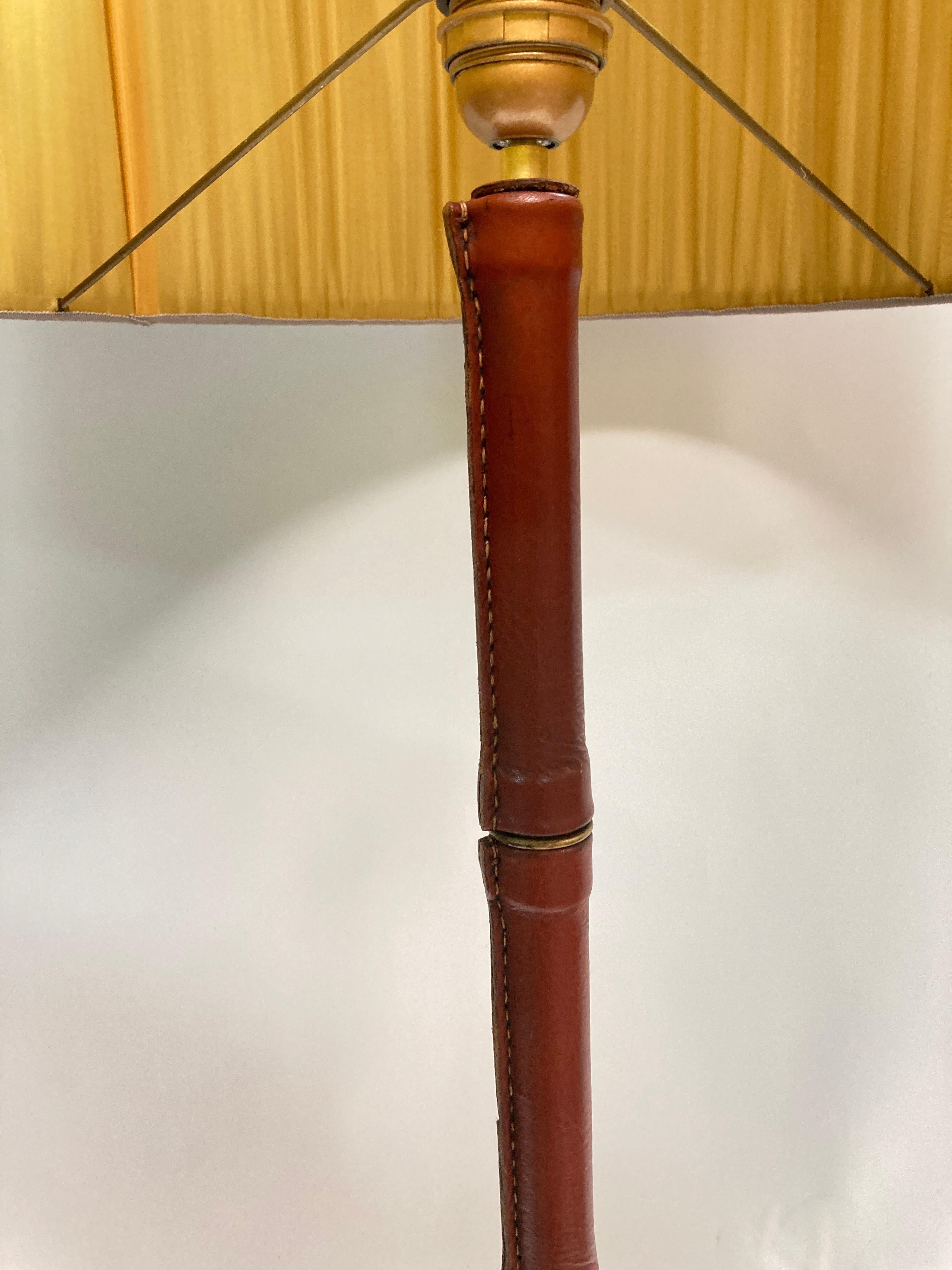 French 1950's Stitched leather Floor lamp By Jacques adnet For Sale