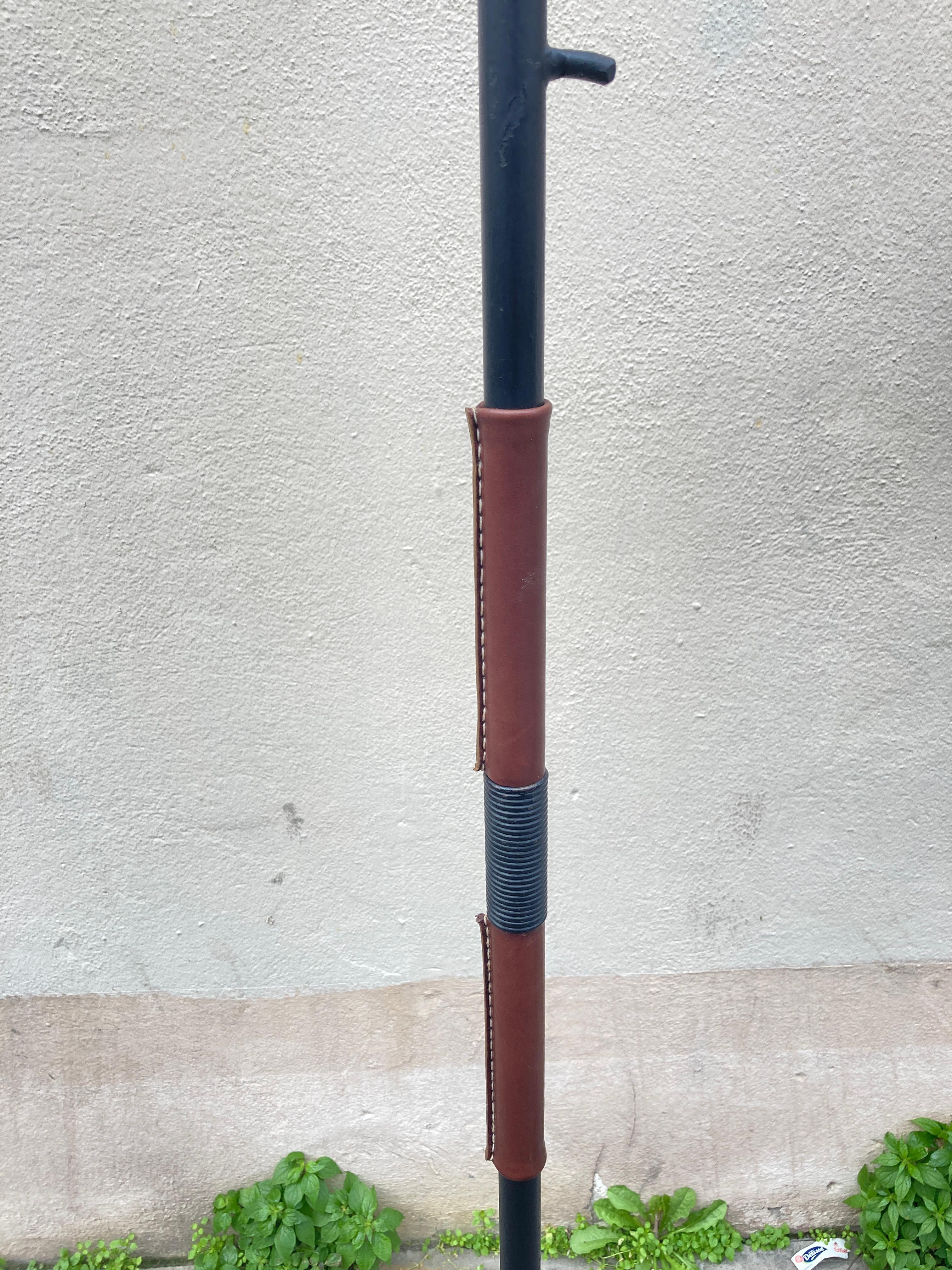 French 1950's Stitched leather Floor lamp By Jacques Adnet For Sale