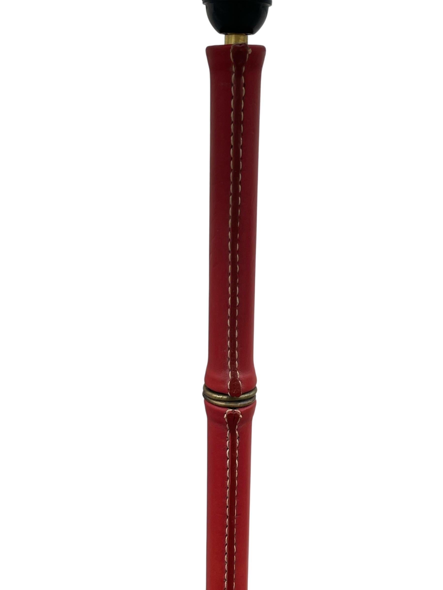 Francese 1950's Stitched leather floor lamp by Jacques Adnet in vendita