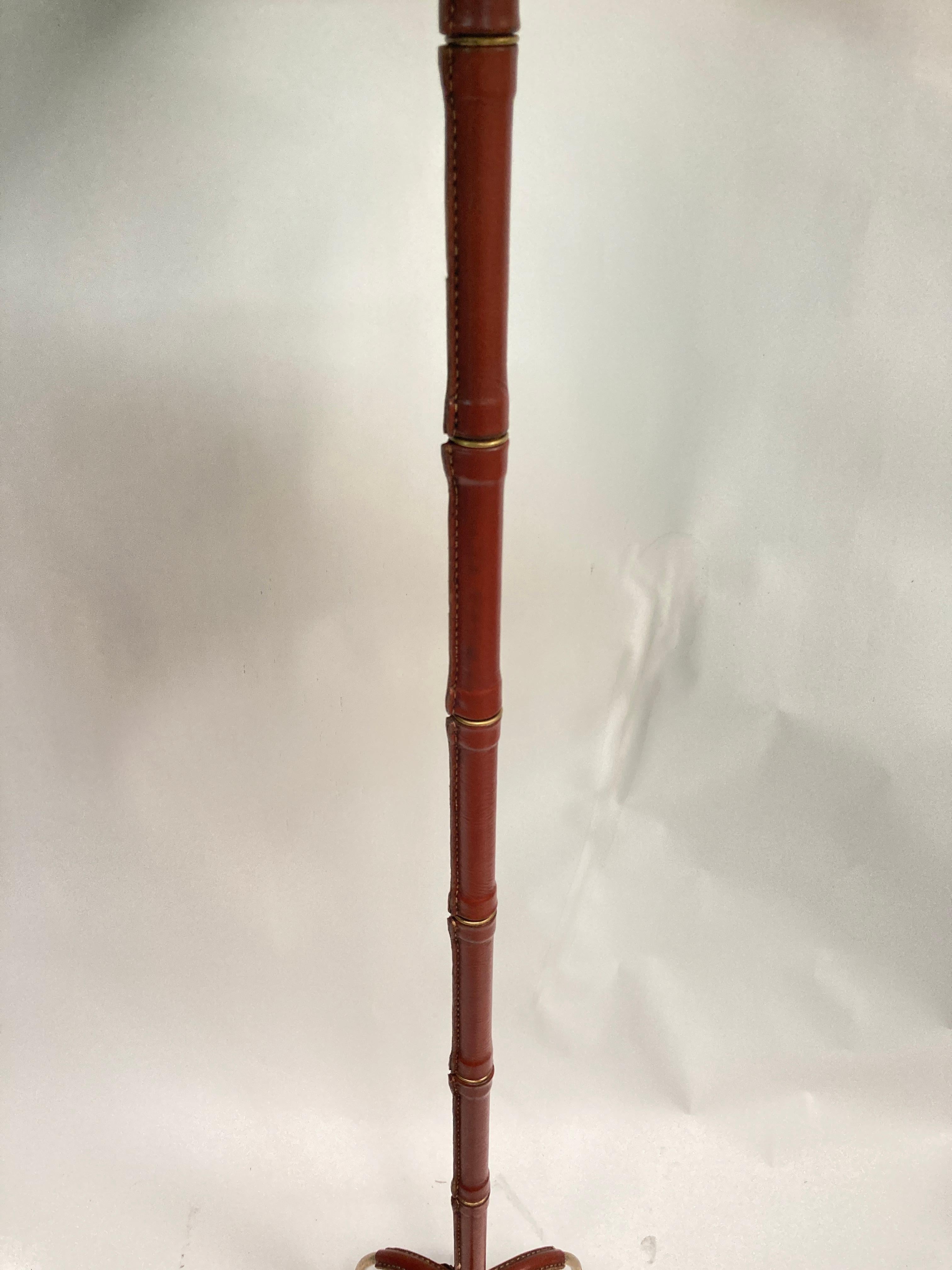 1950's Stitched leather Floor lamp By Jacques adnet In Good Condition For Sale In Bois-Colombes, FR