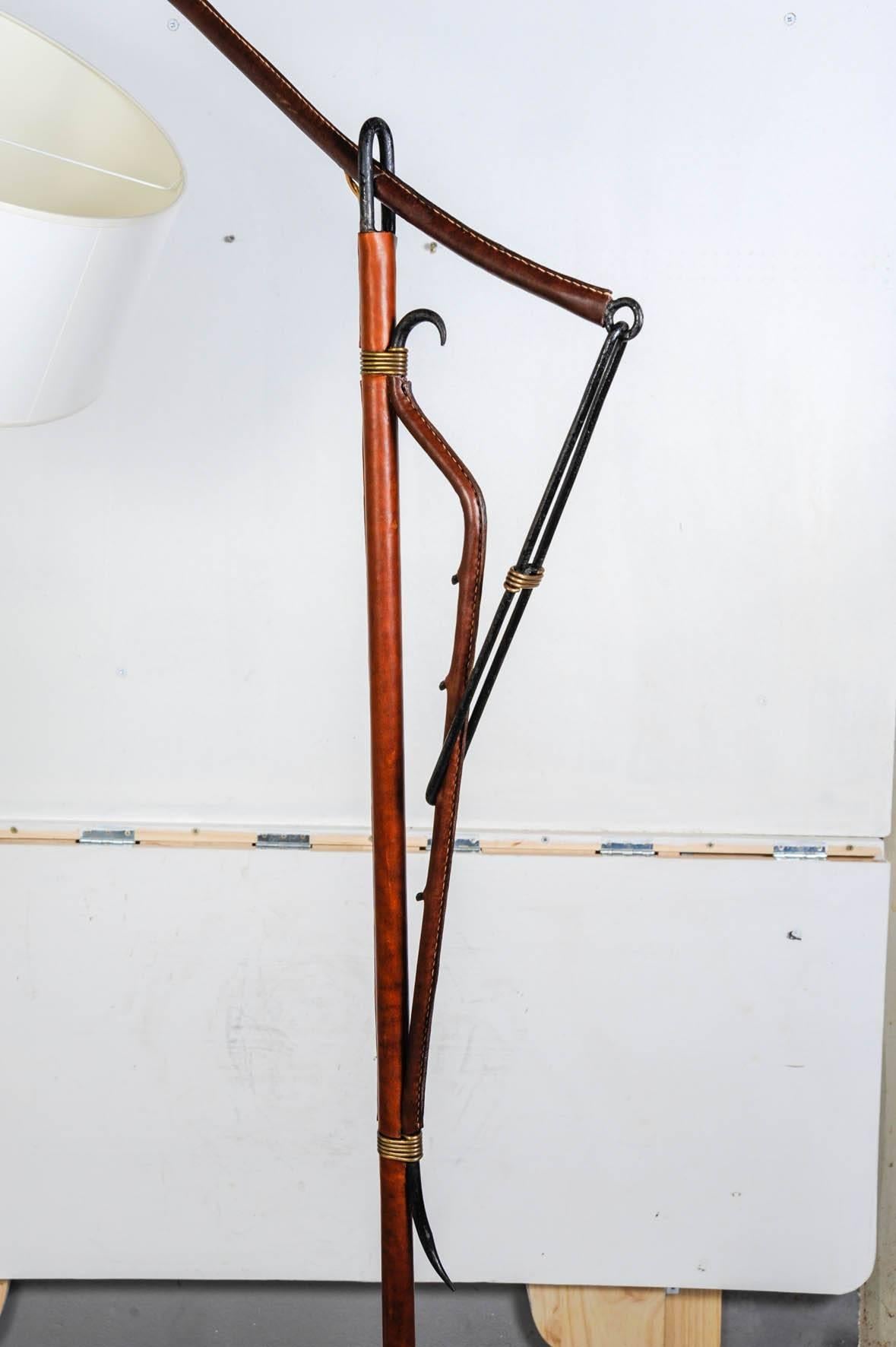 Mid-20th Century 1950s Stitched Leather Floor Lamp by Jacques Adnet