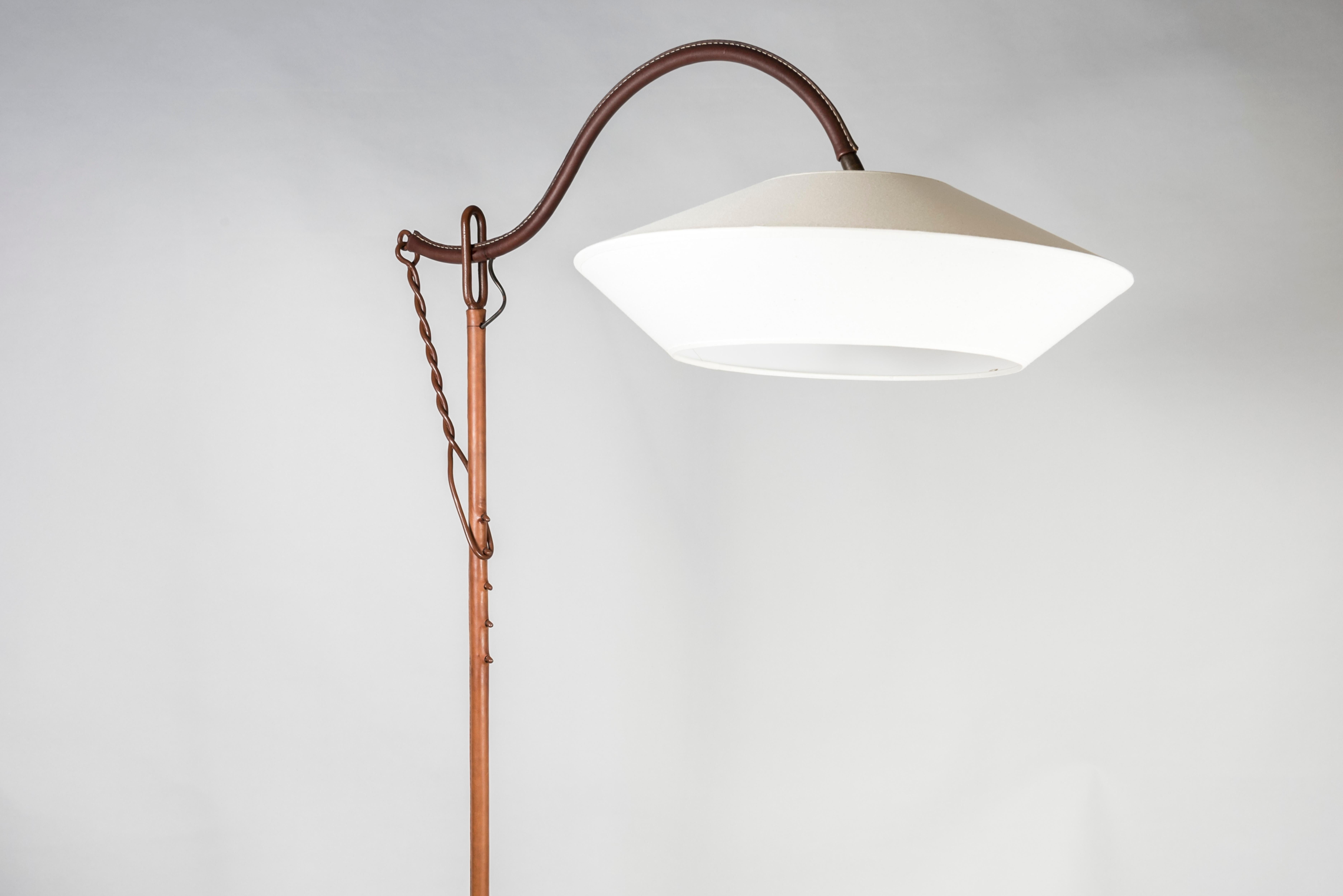 Mid-20th Century 1950's Stitched Leather Floor Lamp by Jacques Adnet For Sale