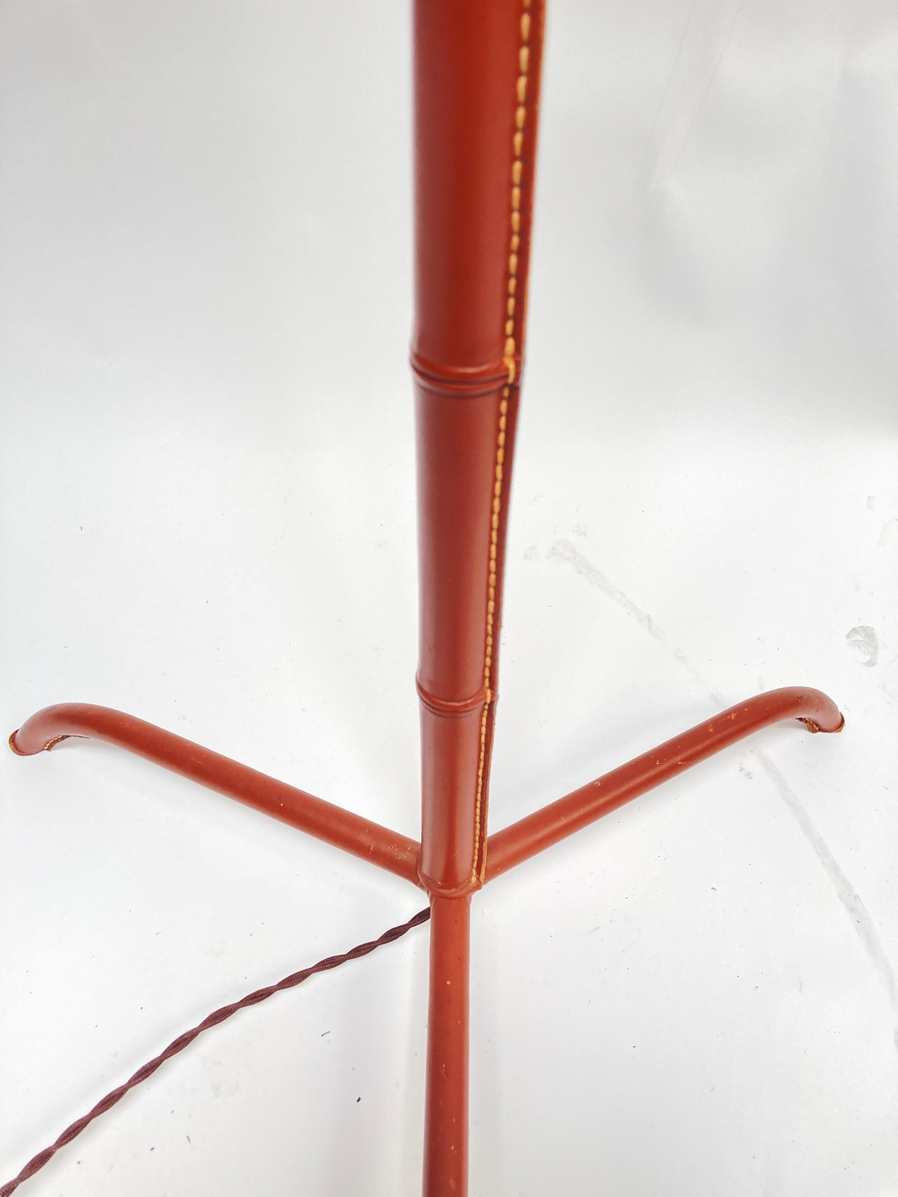 Mid-20th Century 1950's Stitched leather Floor lamp By Jacques adnet For Sale