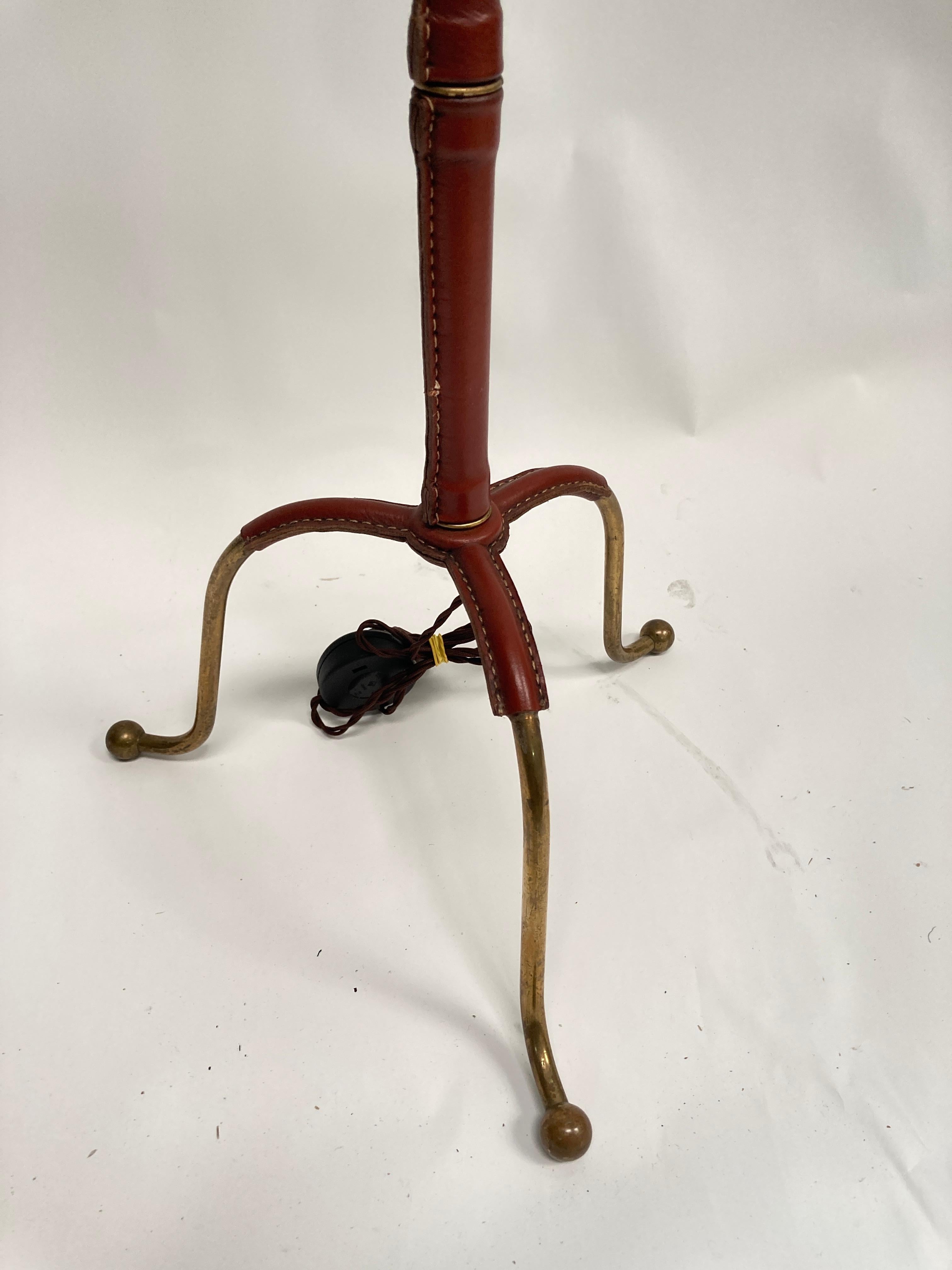 Mid-20th Century 1950's Stitched leather Floor lamp By Jacques adnet For Sale