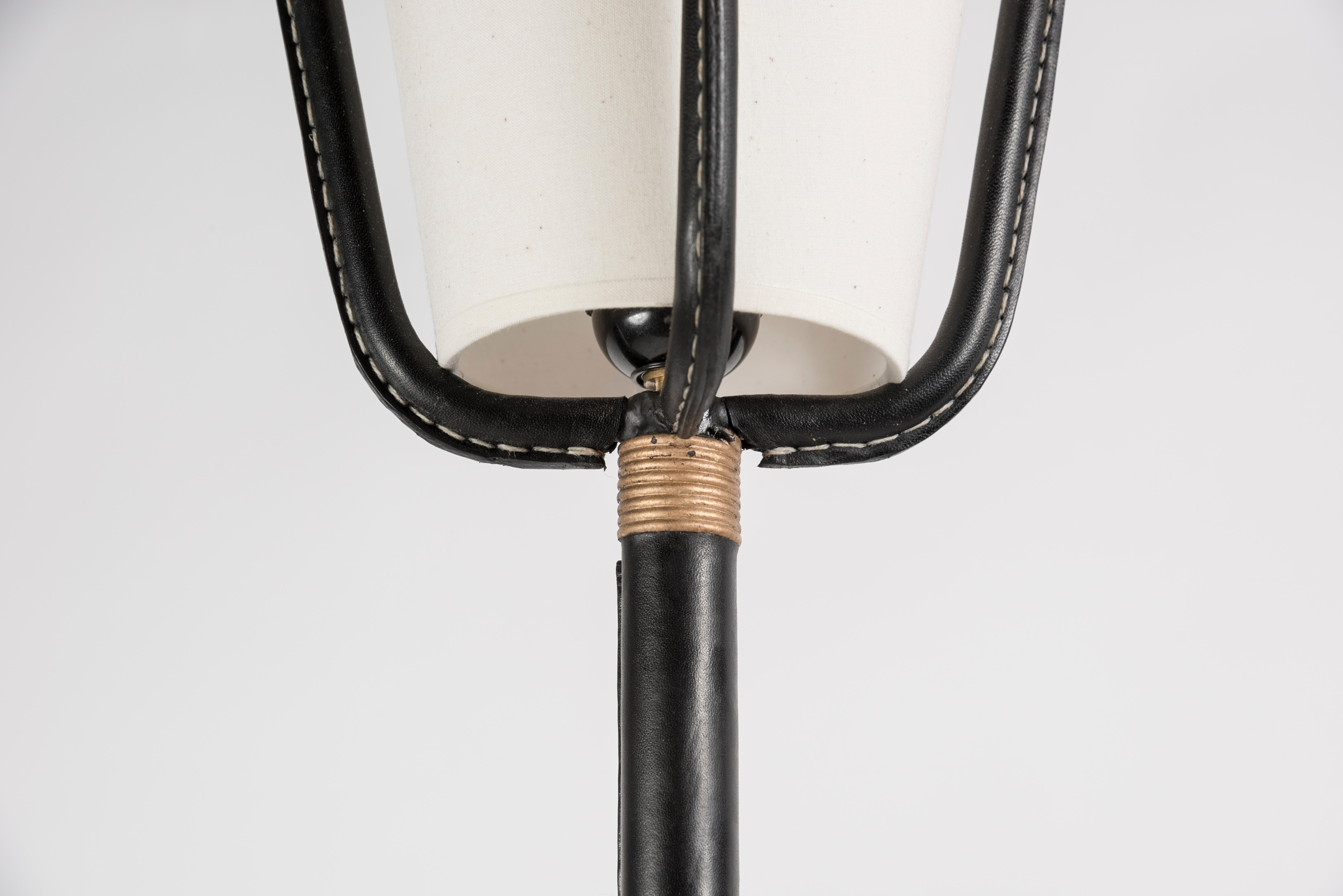 1950's Stitched Leather Floor Lamp by Jacques Adnet 1