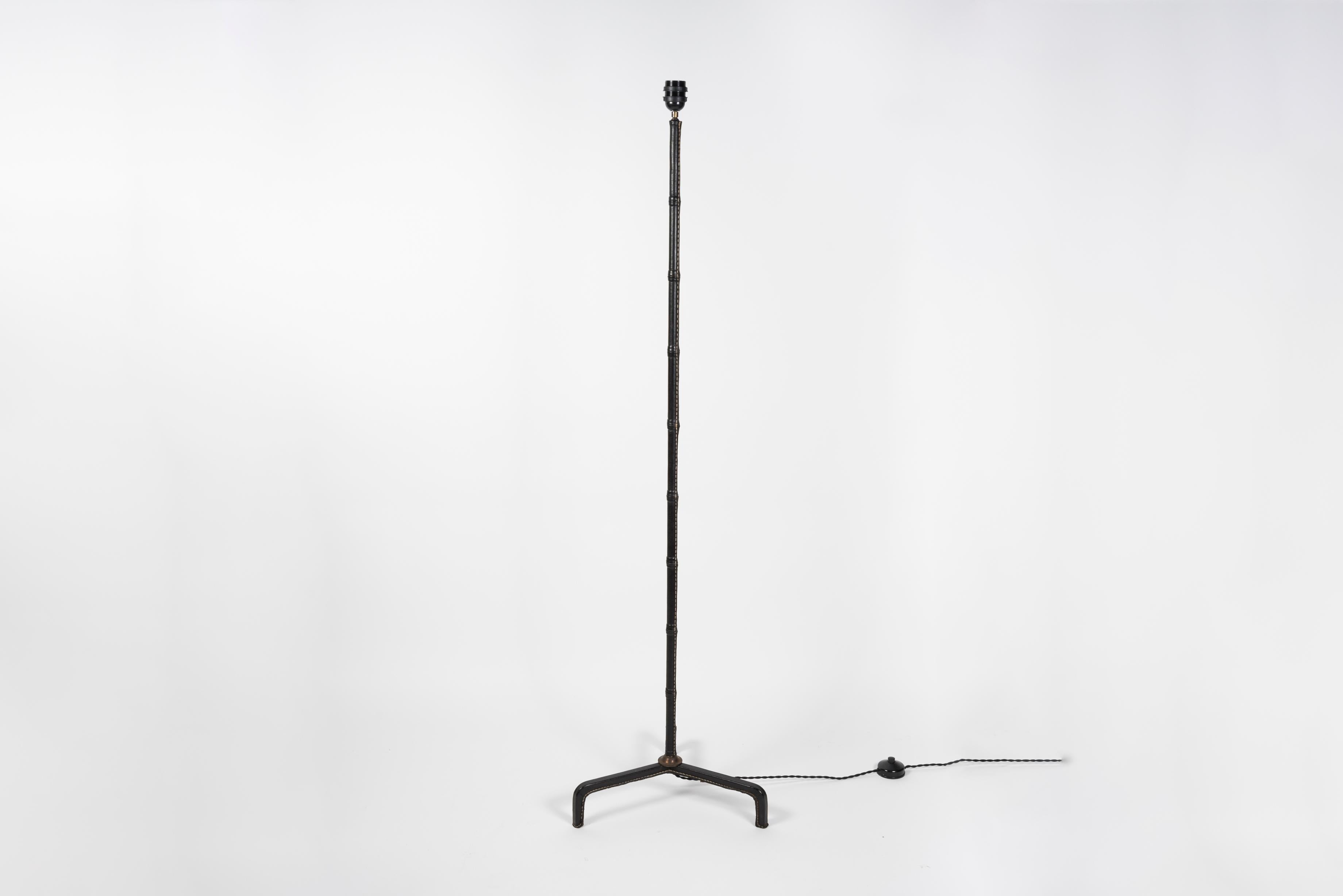 1950's Stitched Leather Floor Lamp by Jacques Adnet For Sale 1