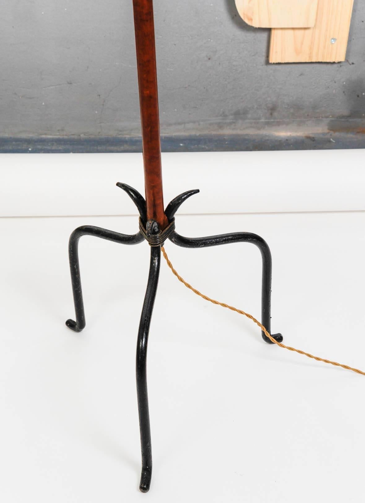 1950s Stitched Leather Floor Lamp by Jacques Adnet 1