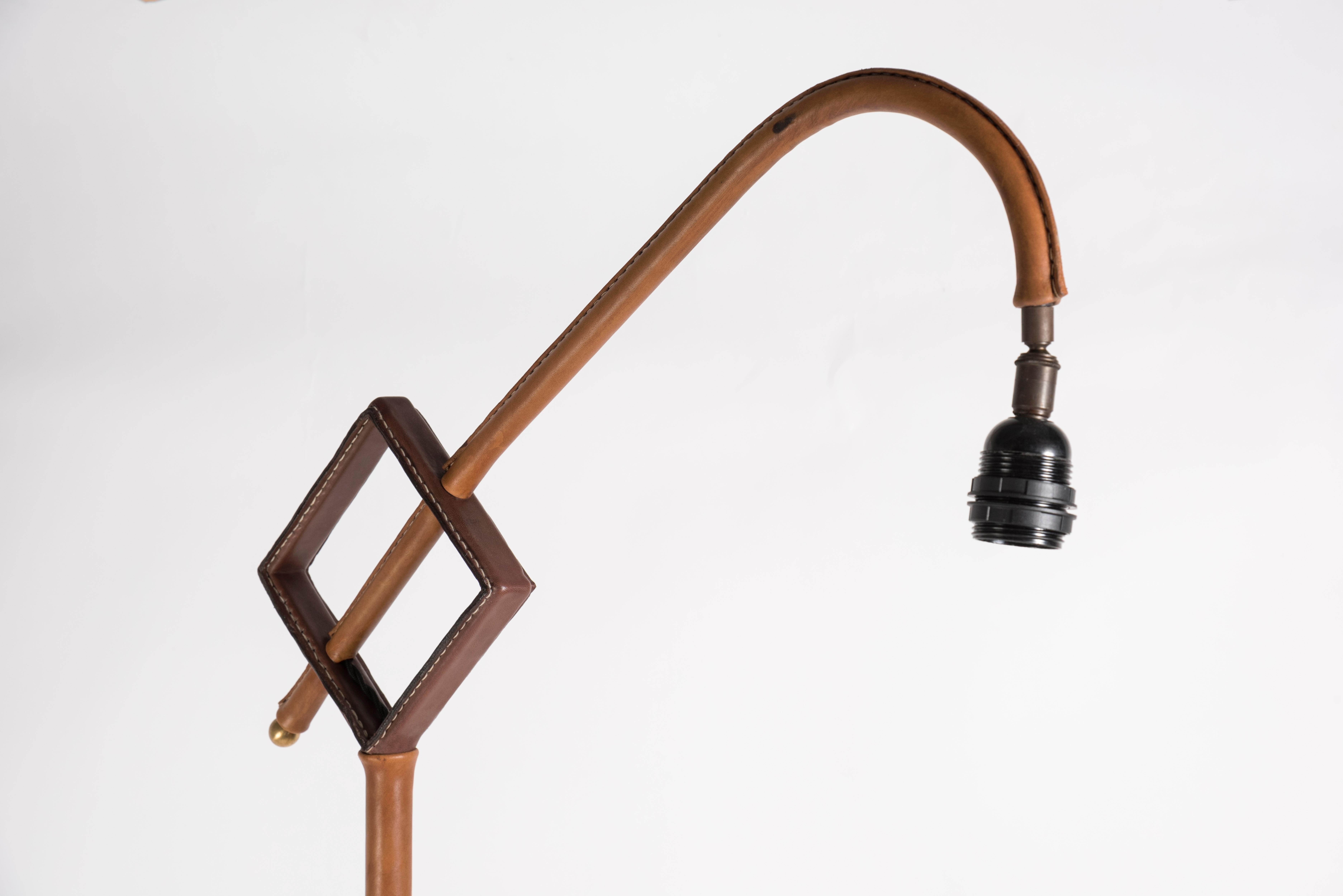 1950s Stitched Leather Floor Lamp by Jacques Adnet 1