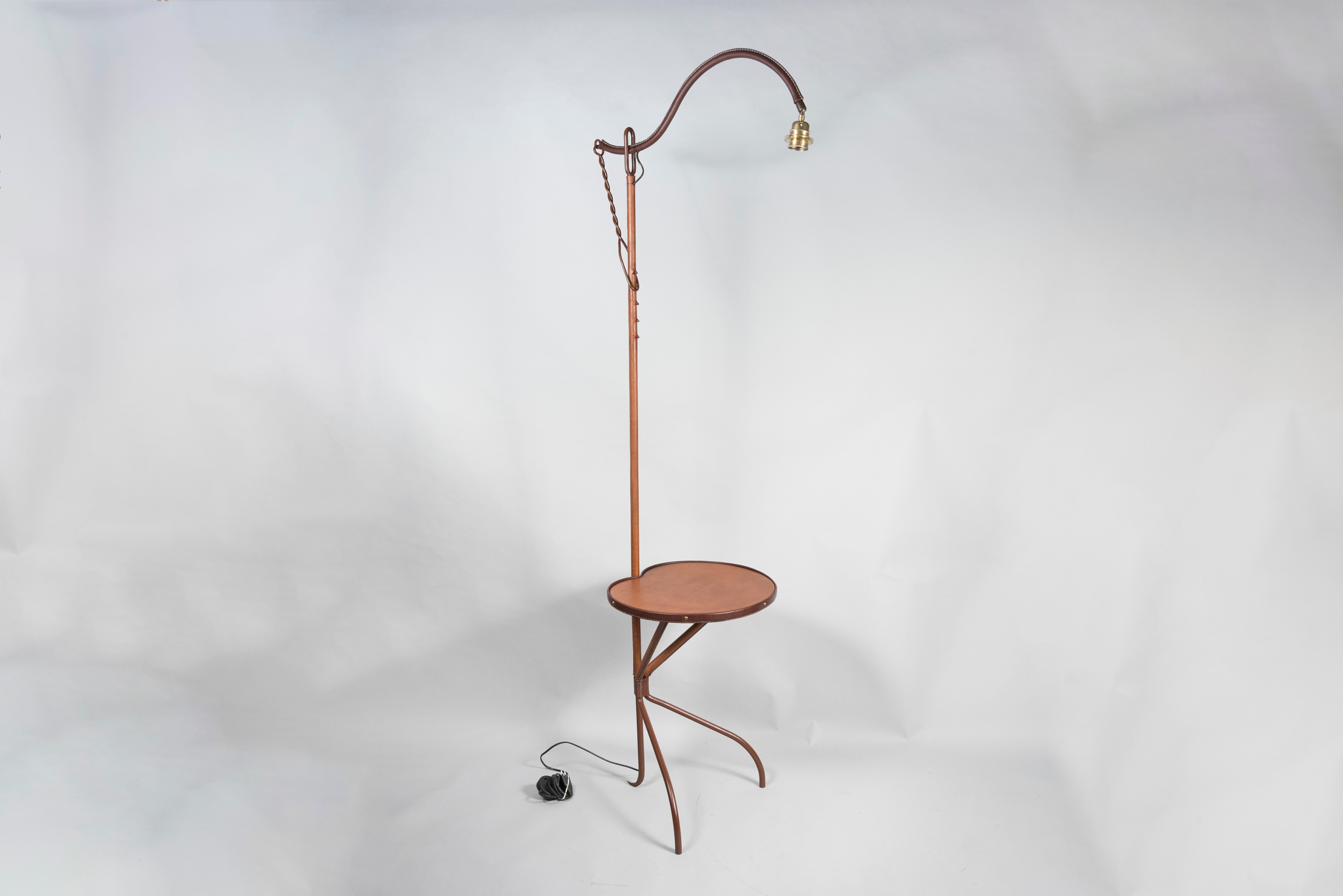 1950's Stitched Leather Floor Lamp by Jacques Adnet For Sale 2