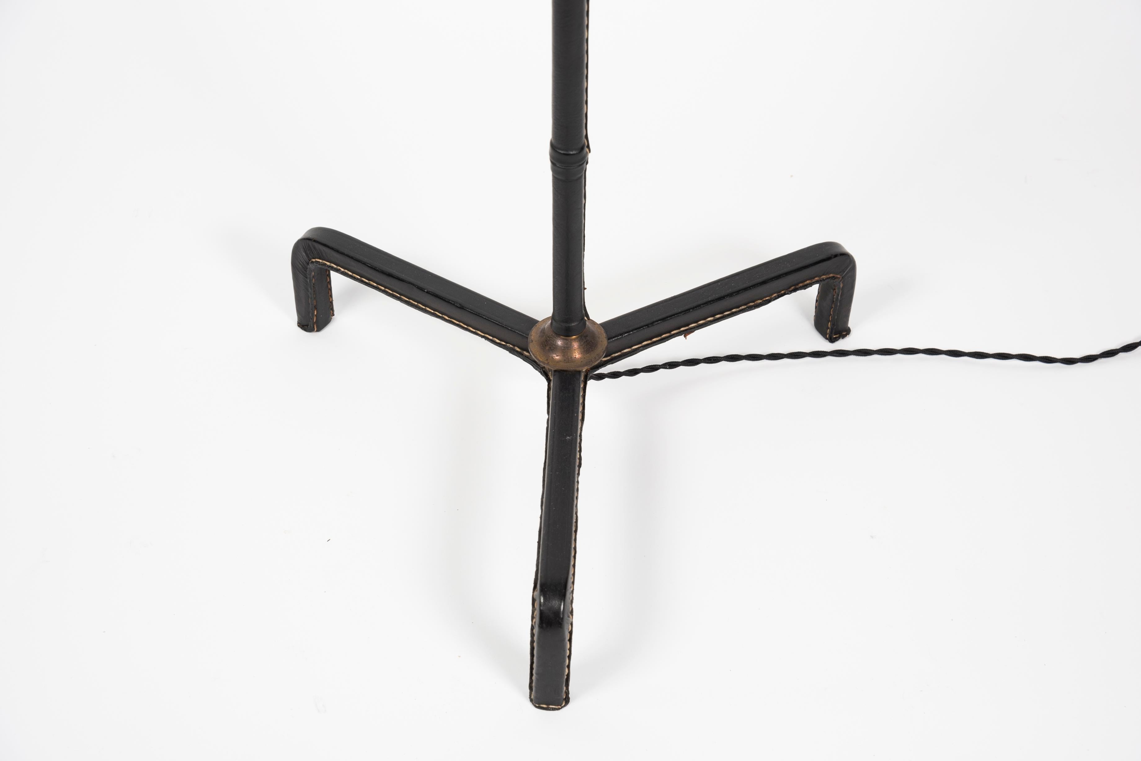 1950's Stitched Leather Floor Lamp by Jacques Adnet For Sale 2