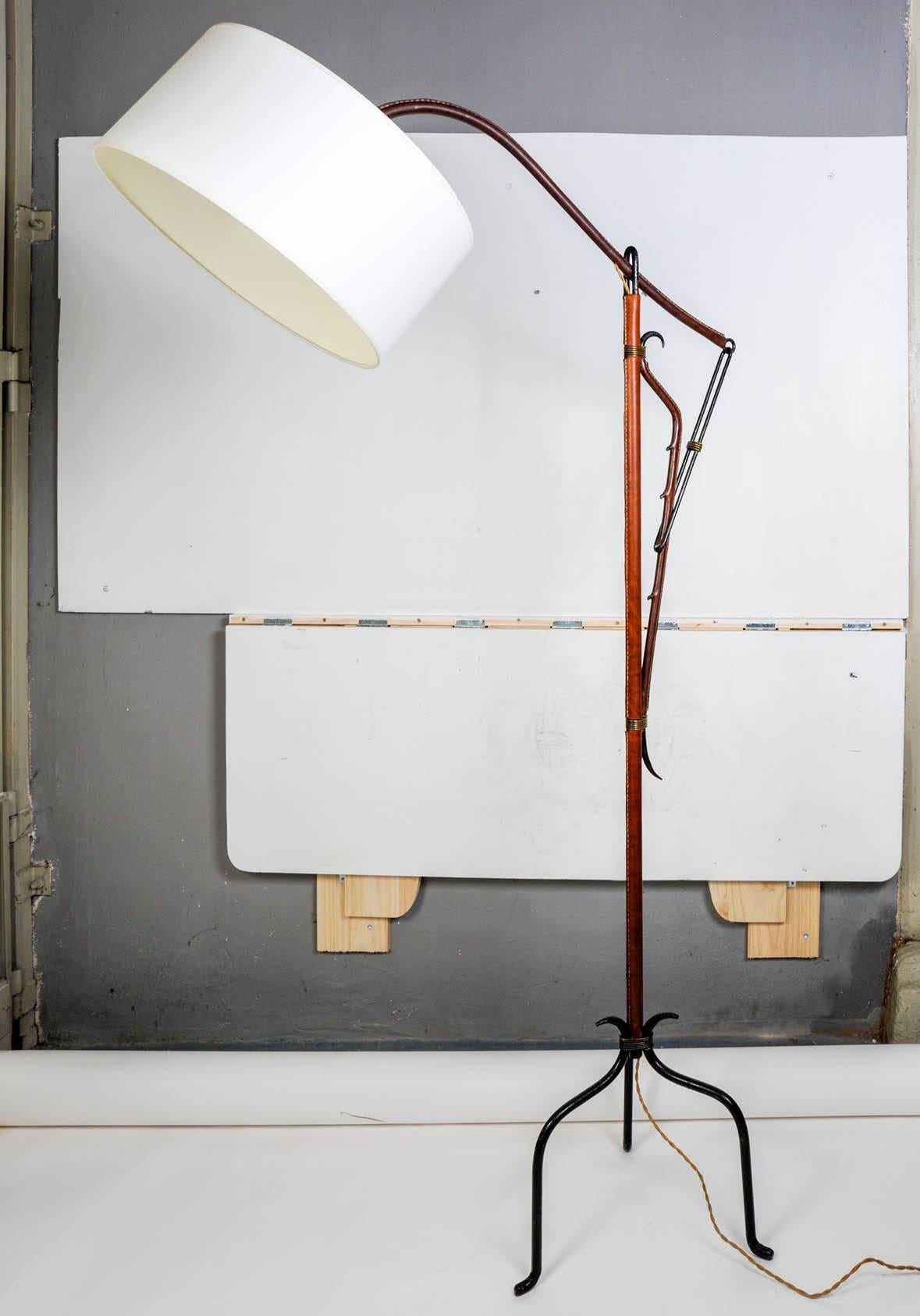 1950s Stitched Leather Floor Lamp by Jacques Adnet 2