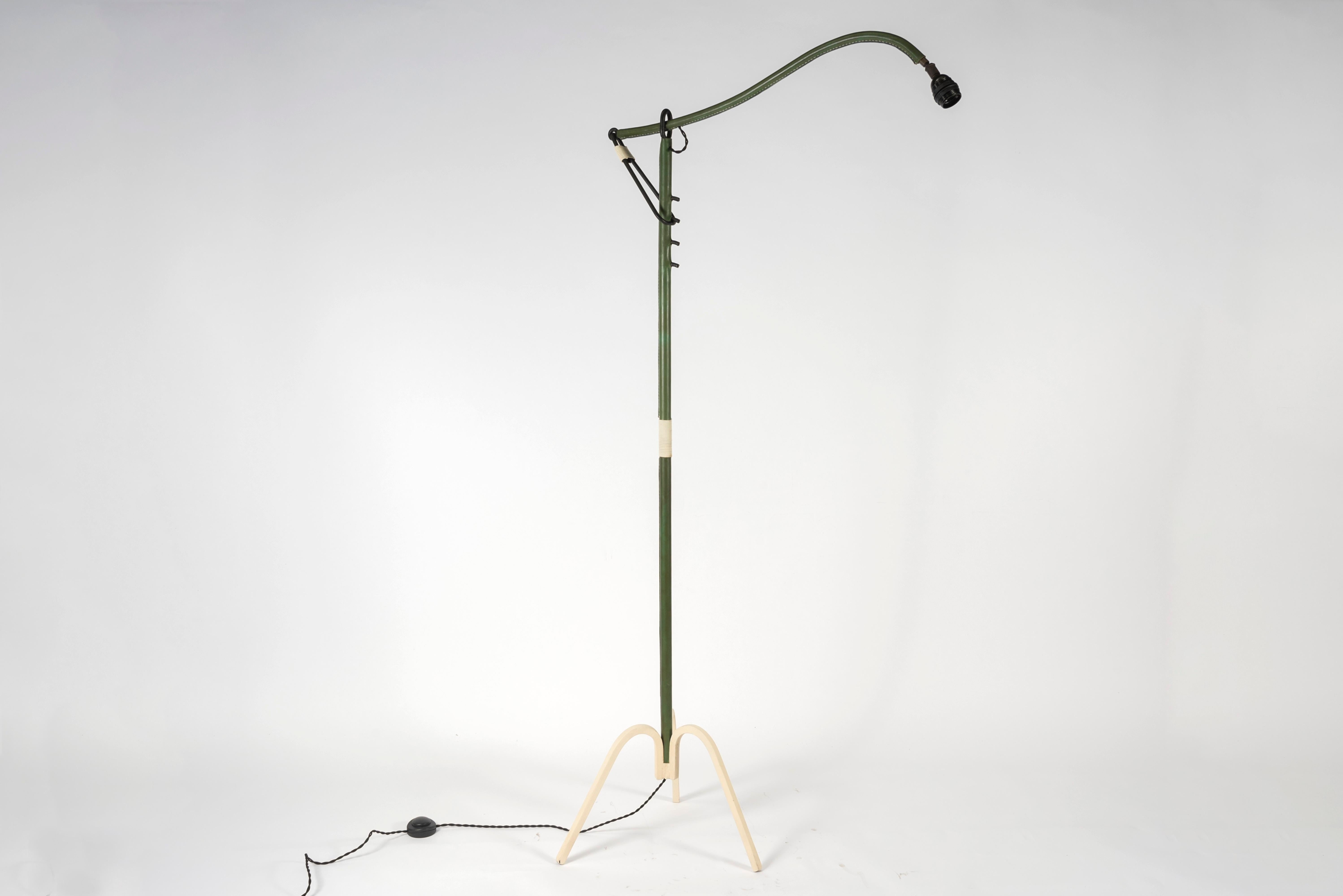 1950s Stitched Leather Floor Lamp by Jacques Adnet For Sale 3