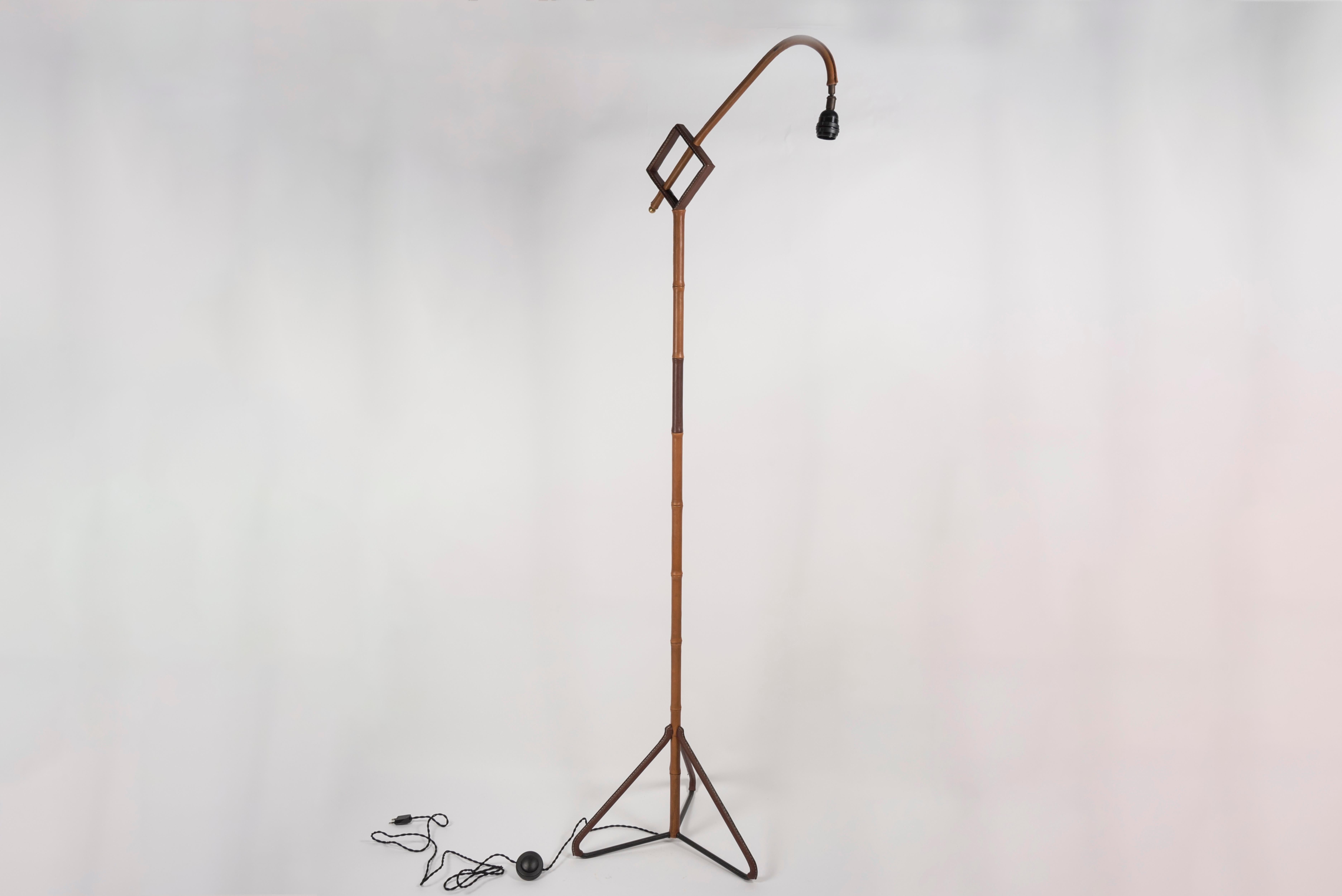 1950s Stitched Leather Floor Lamp by Jacques Adnet For Sale 2