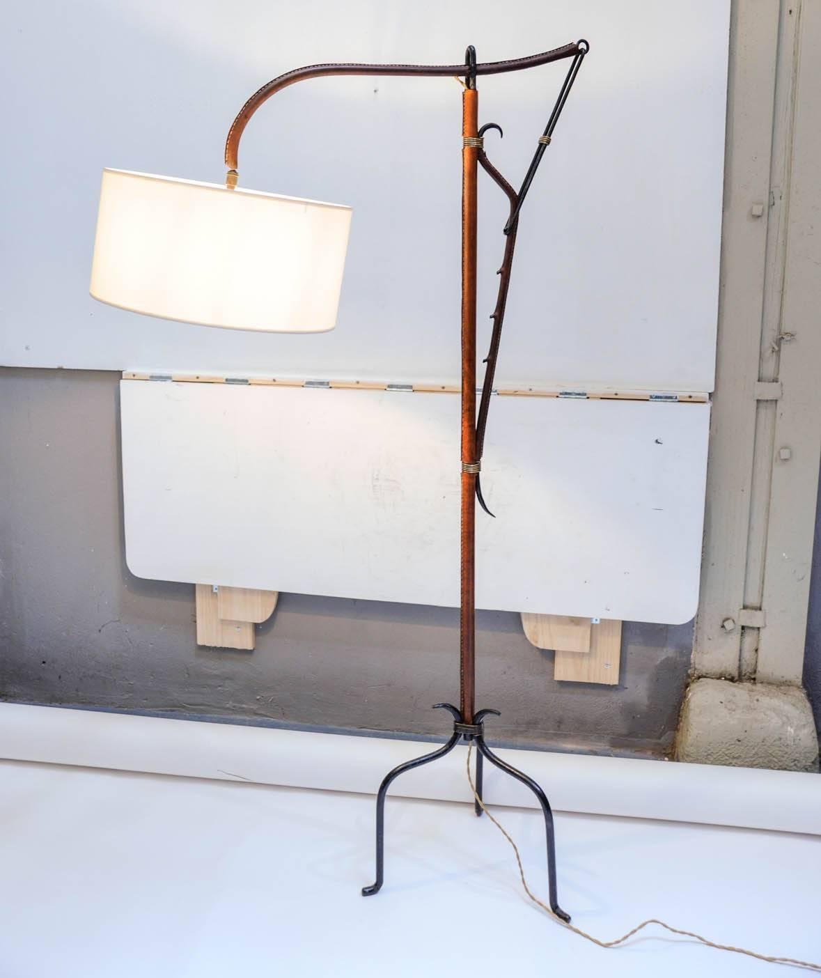 1950s Stitched Leather Floor Lamp by Jacques Adnet 3