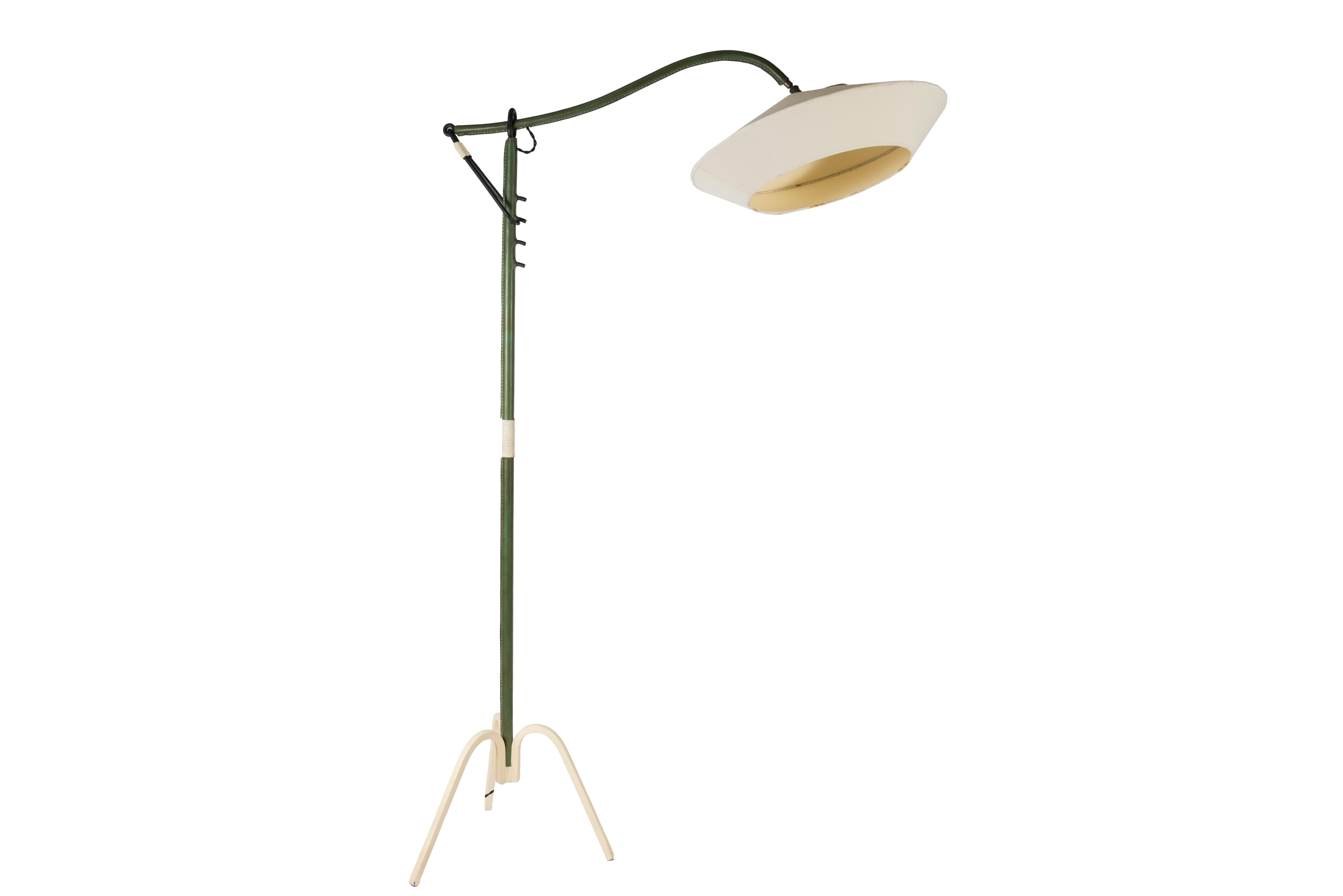 1950s Stitched Leather Floor Lamp by Jacques Adnet For Sale 4