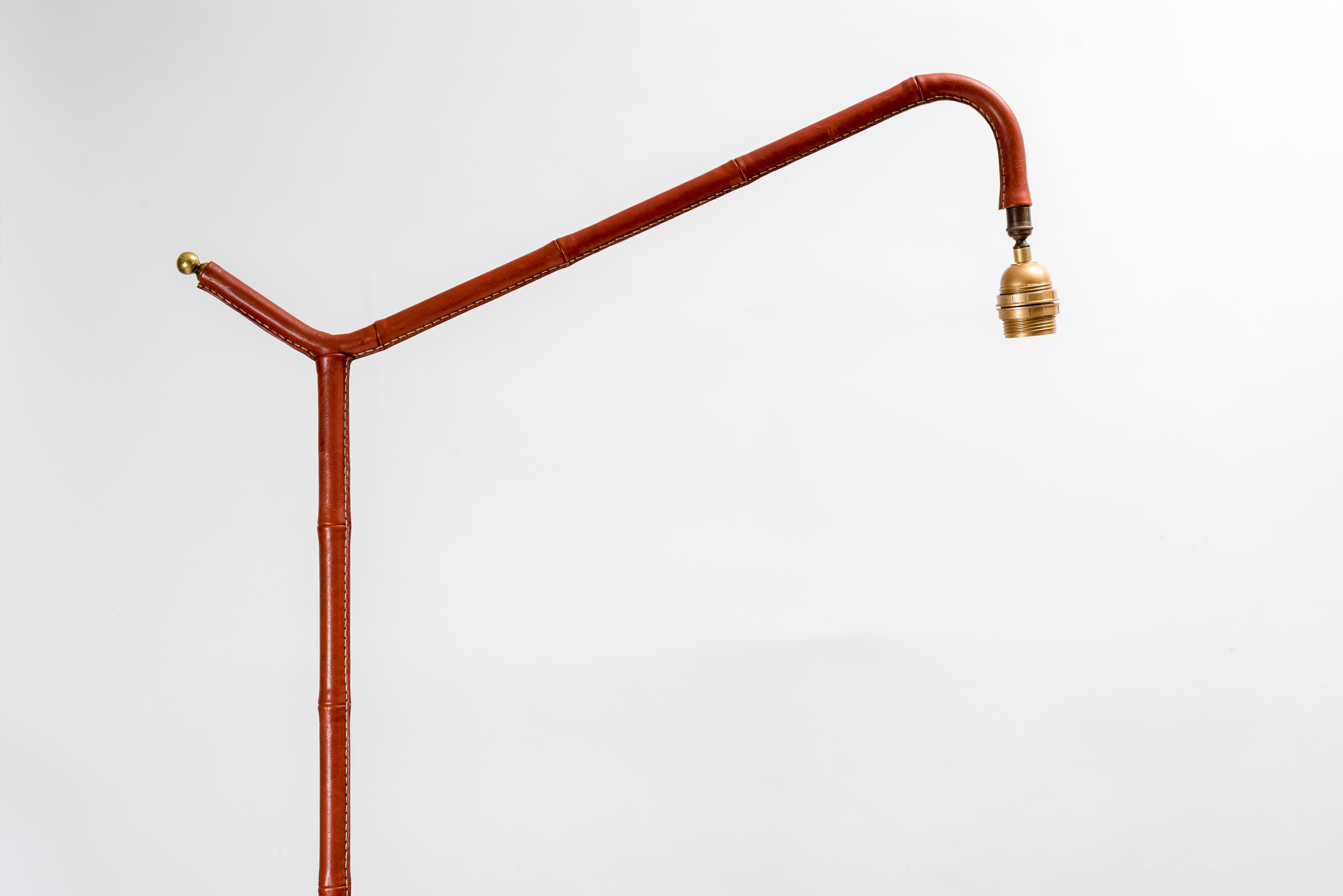 1950s Stitched Leather Floor Lamp by Jacques Adnet 3