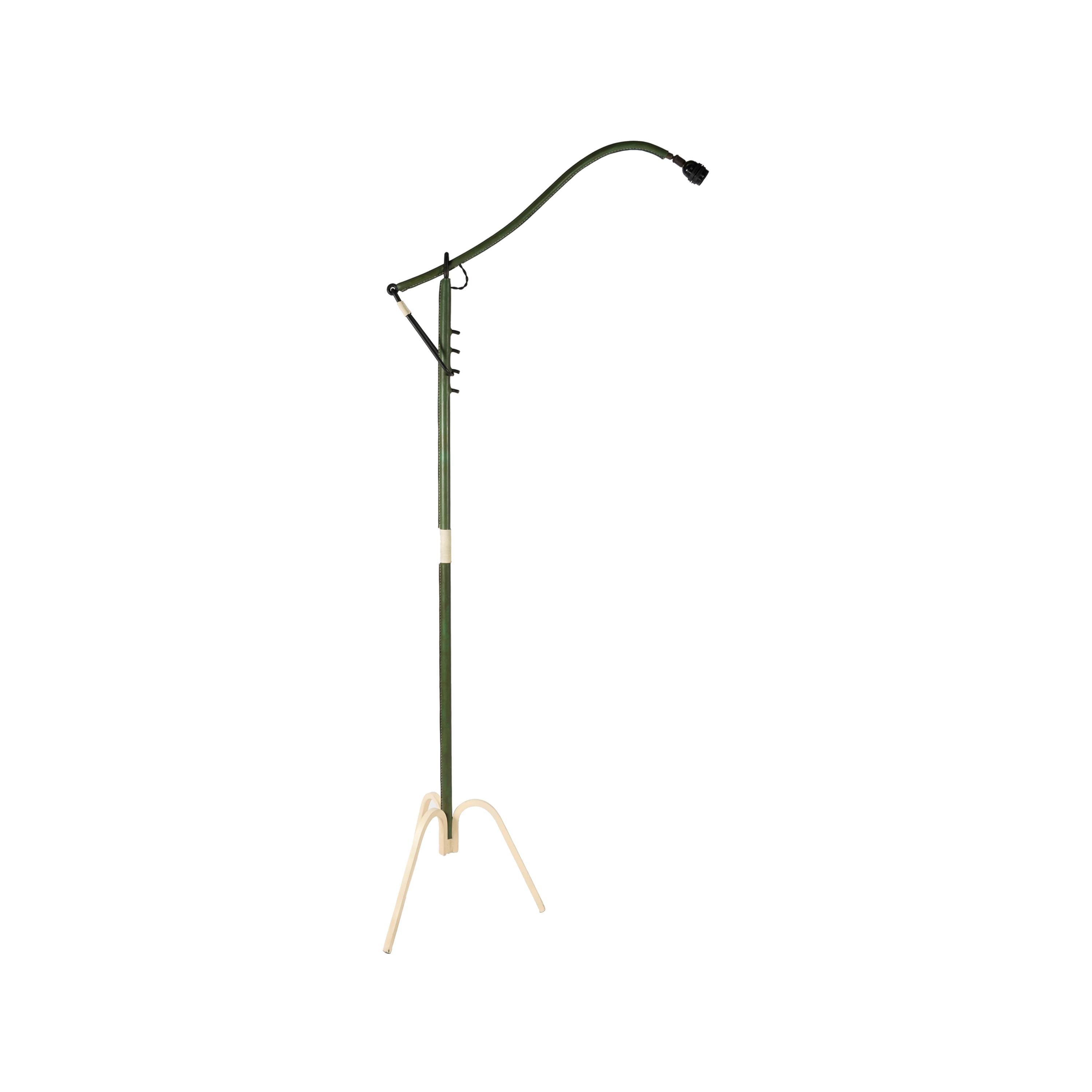 1950s Stitched Leather Floor Lamp by Jacques Adnet For Sale