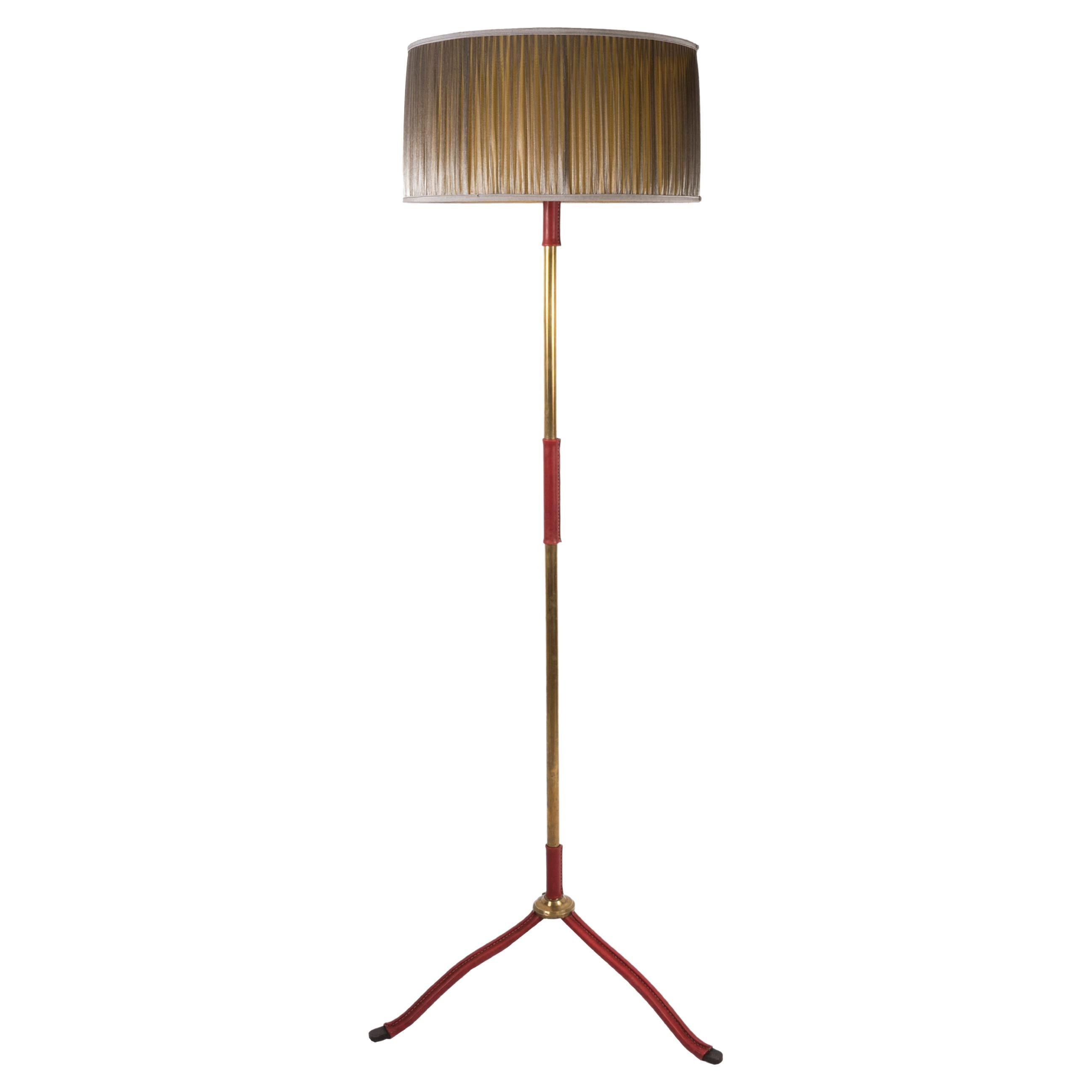 1950's Stitched Leather Floor Lamp by Jacques Adnet For Sale