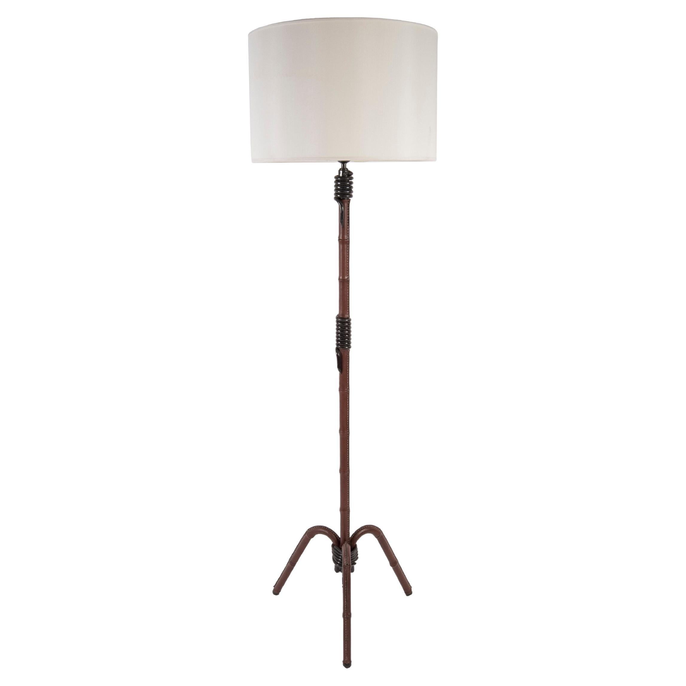 1950's Stitched Leather Floor Lamp by Jacques Adnet For Sale