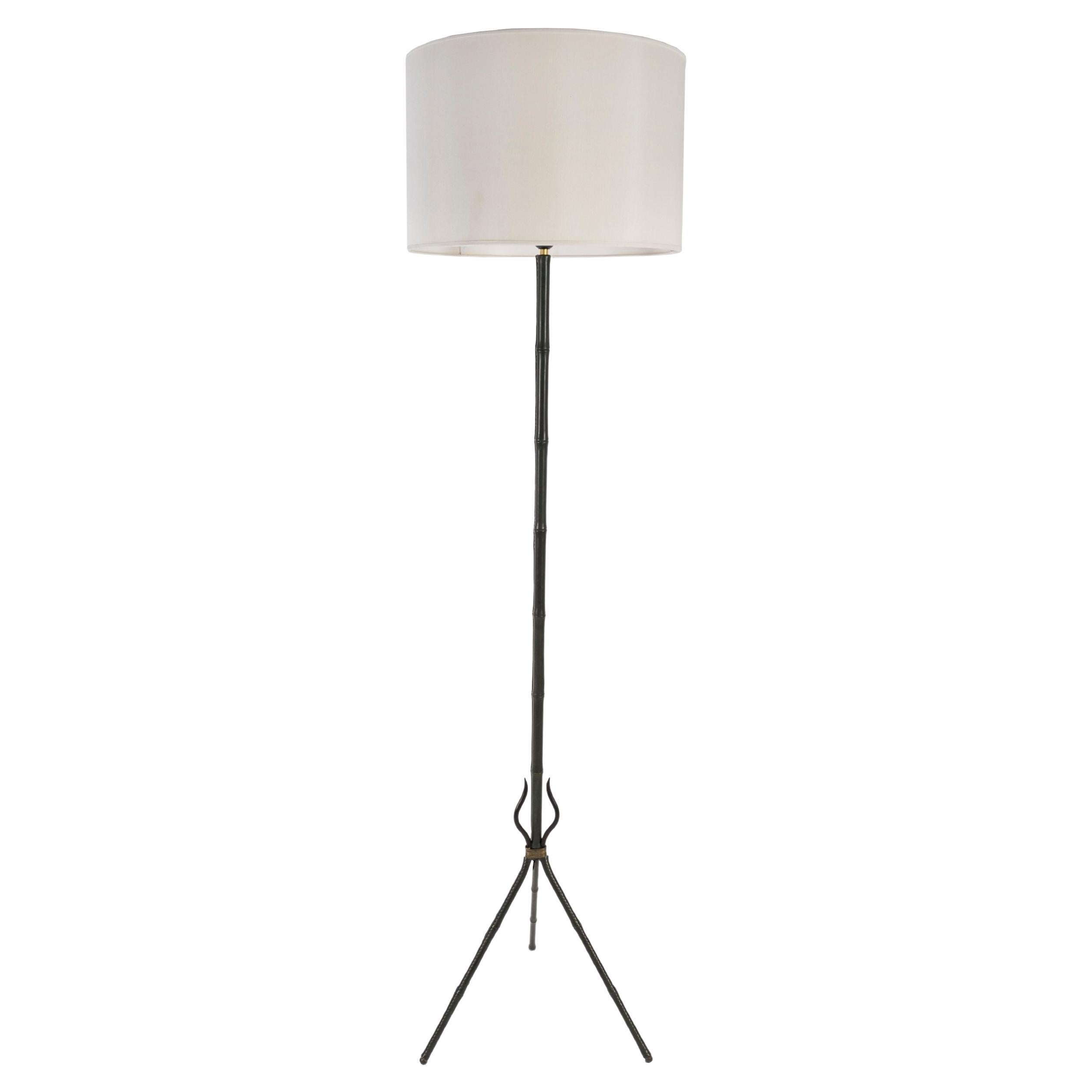 1950's Stitched Leather Floor Lamp by Jacques Adnet For Sale