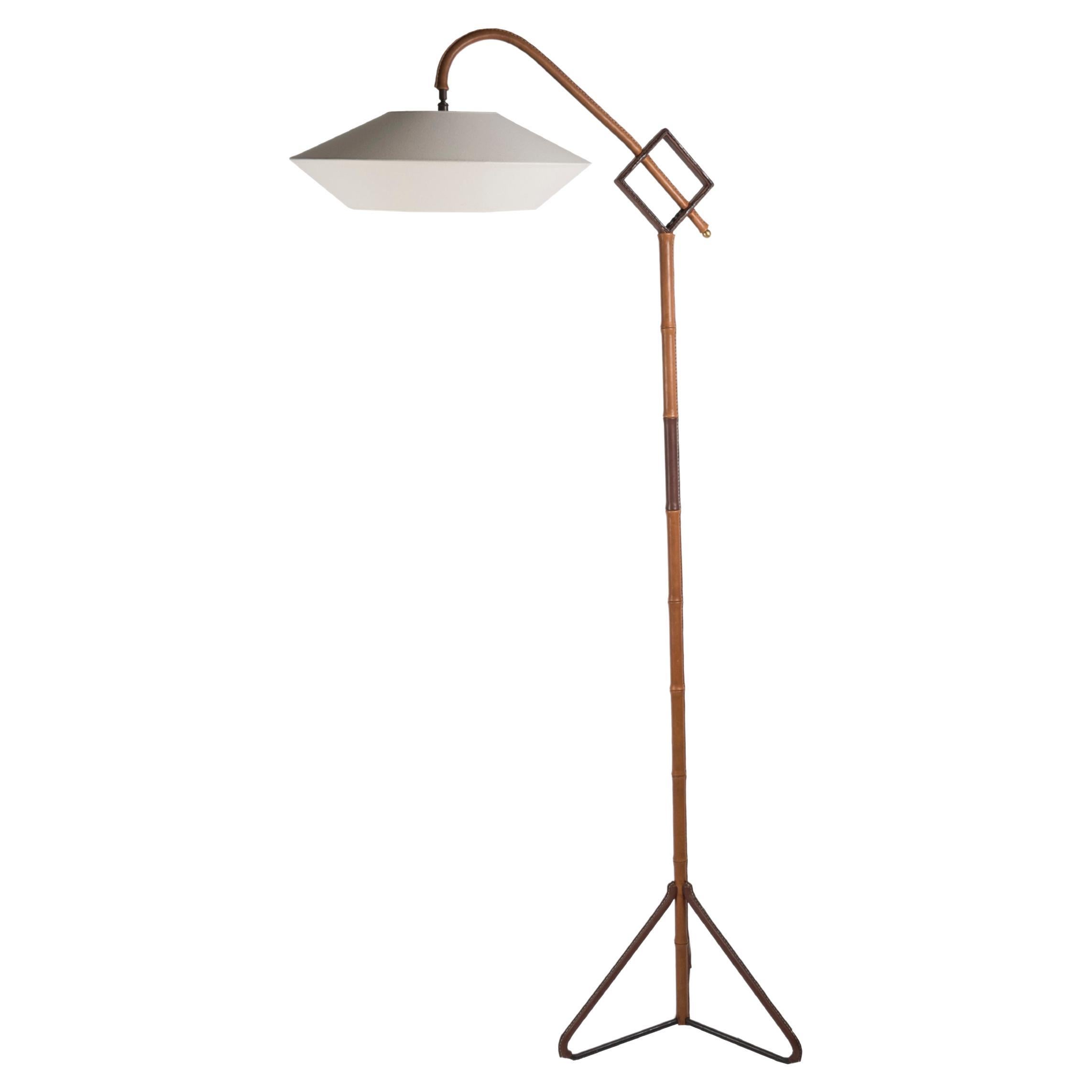 1950s Stitched Leather Floor Lamp by Jacques Adnet For Sale