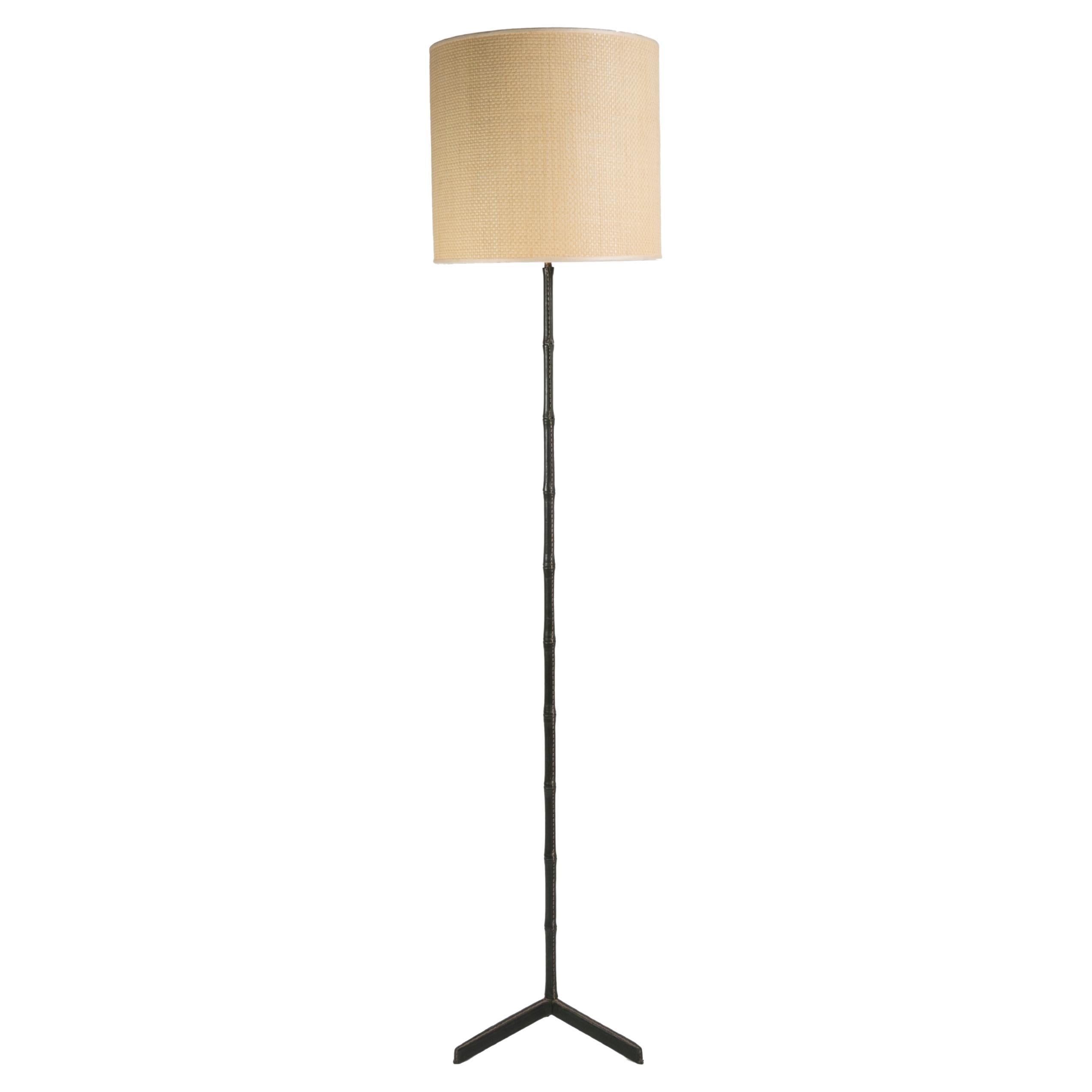 1950's Stitched Leather Floor Lamp by Jacques Adnet For Sale