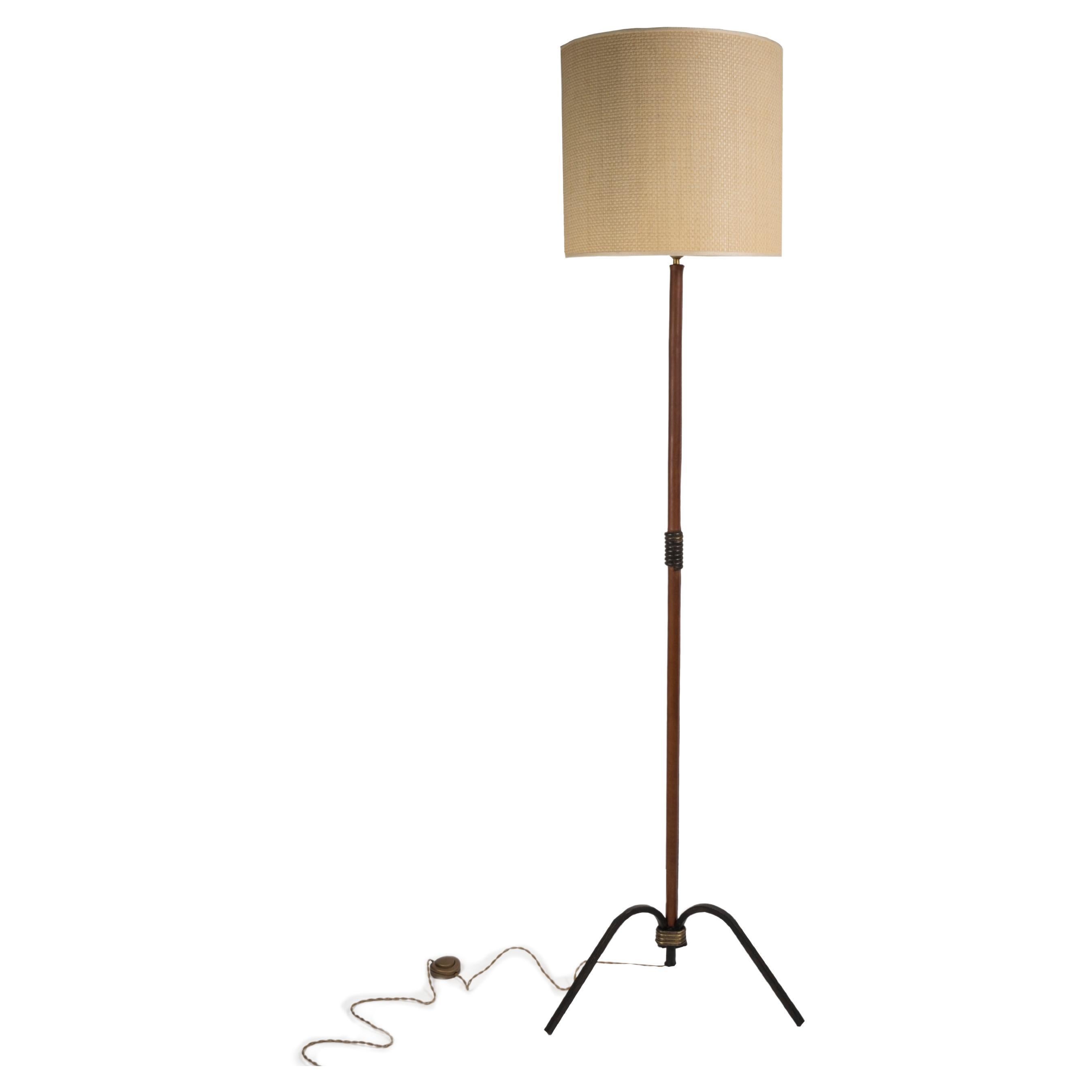 1950's Stitched Leather Floor Lamp by Jacques Adnet For Sale at 1stDibs