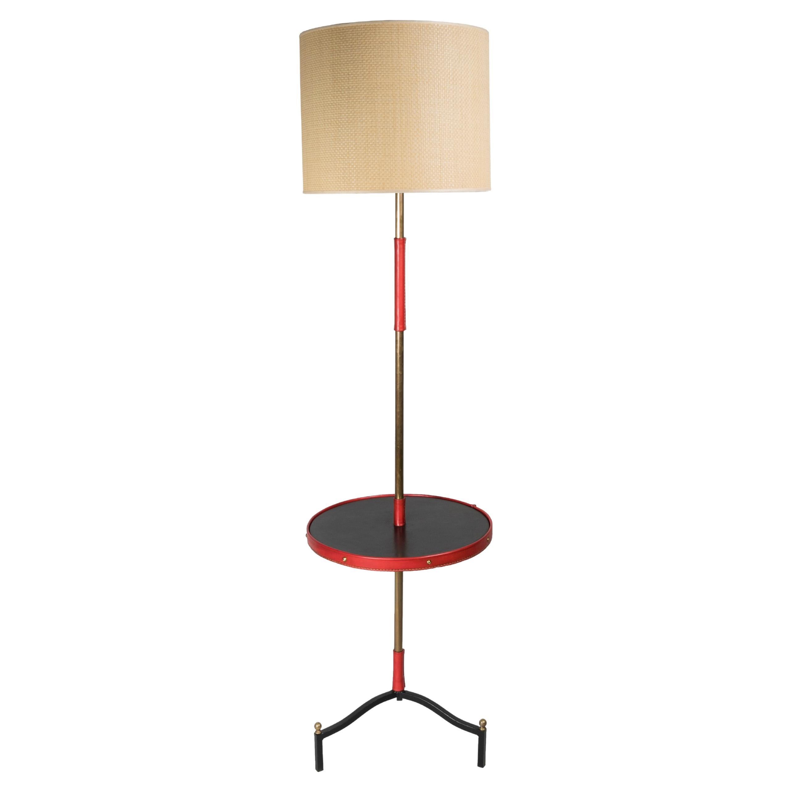 1950's Stitched Leather Floor Lamp by Jacques Adnet