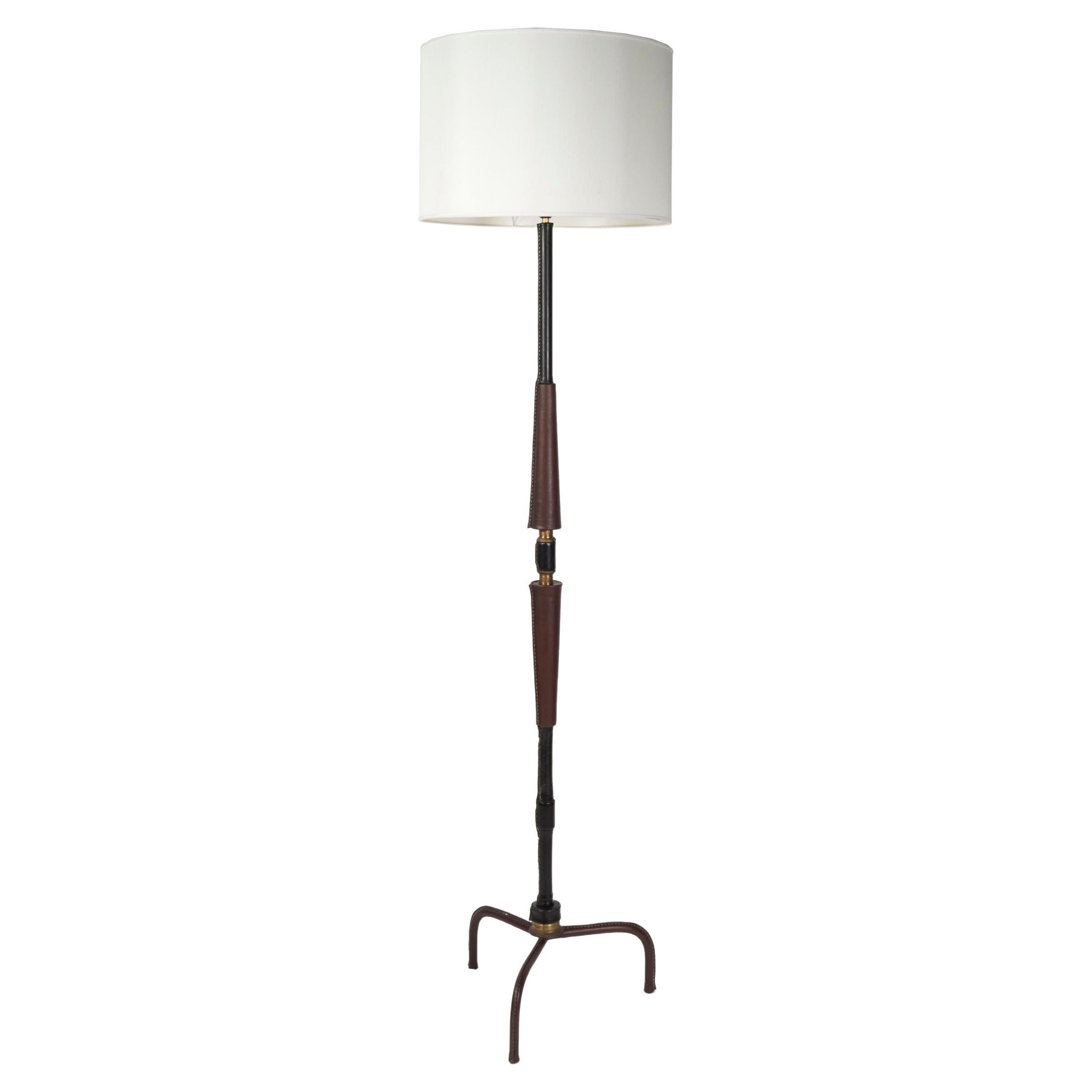 1950's Stitched Leather Floor Lamp by Jacques Adnet For Sale