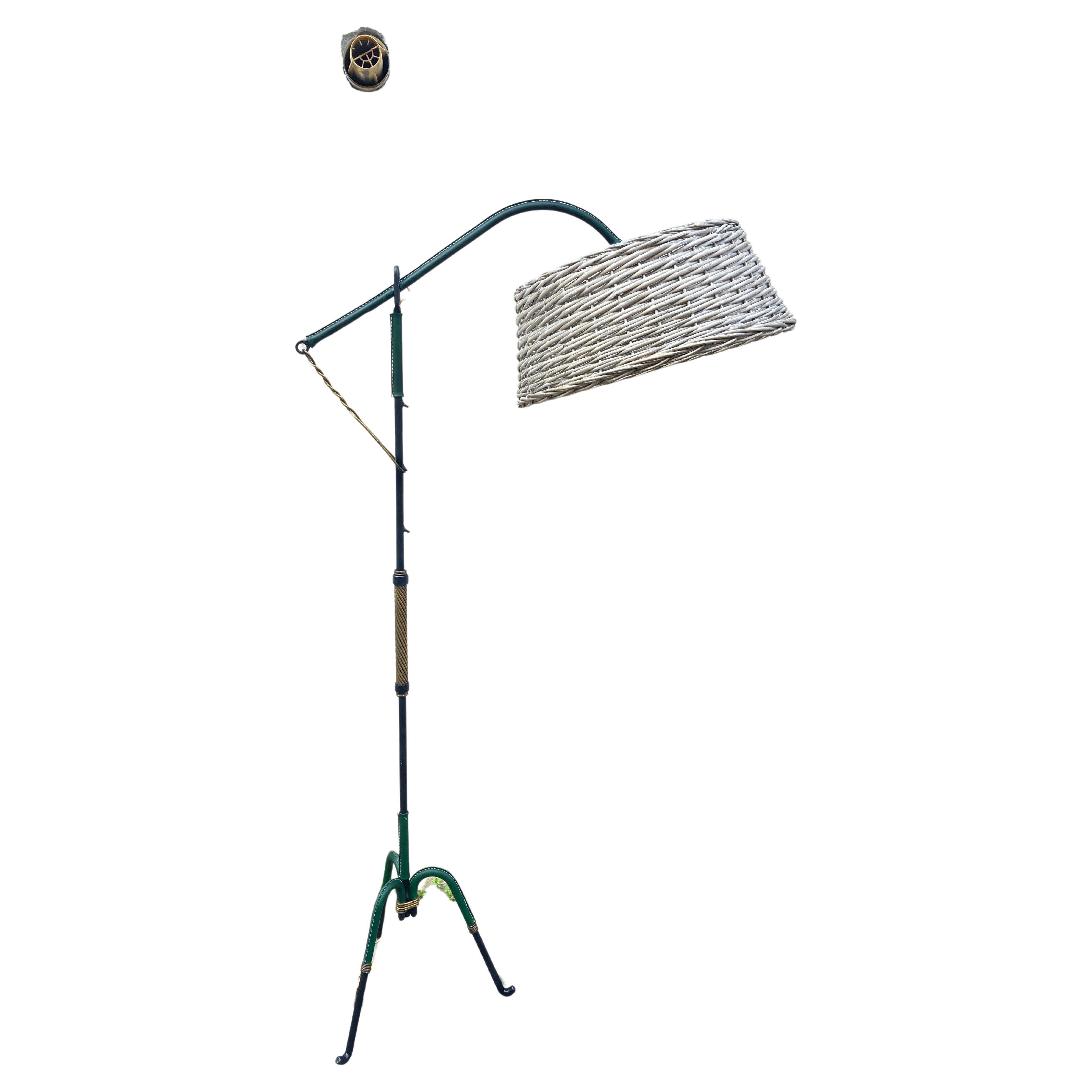 1950's Stitched leather Floor lamp By Jacques Adnet For Sale