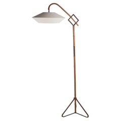 1950's Stitched Leather floor lamp in the style of Jacques Adnet