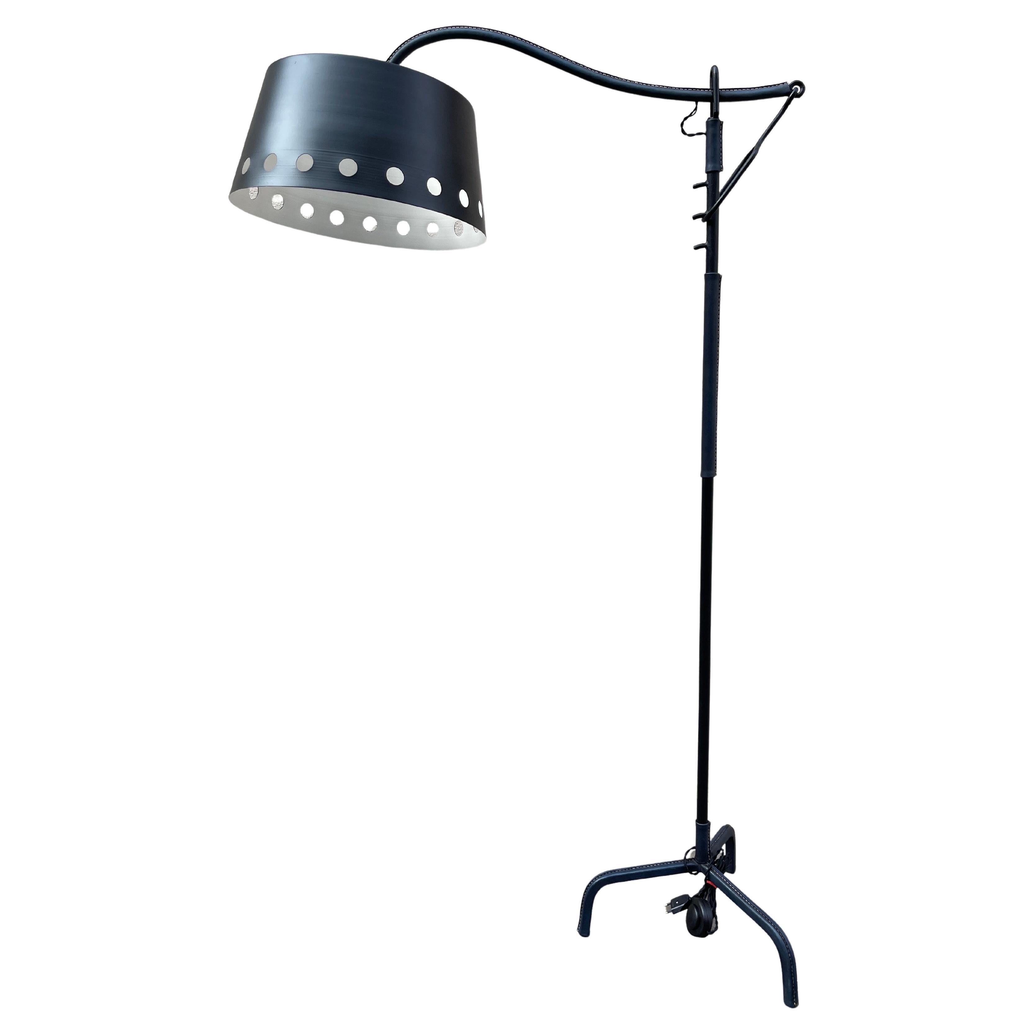 1950's Stitched leather floor lamp by Jacques Adnet
