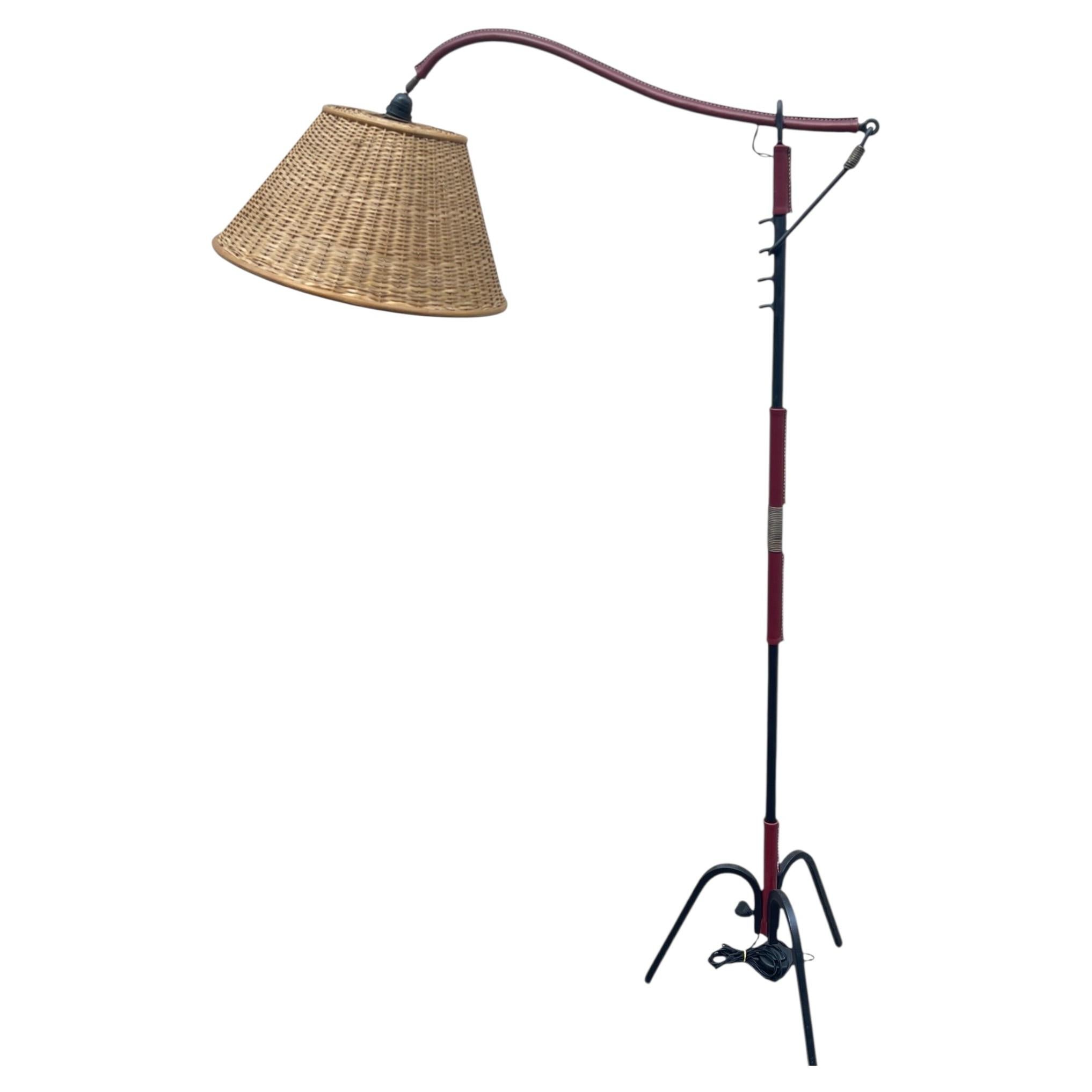 1950's Stitched leather floor lamp by Jacques Adnet
