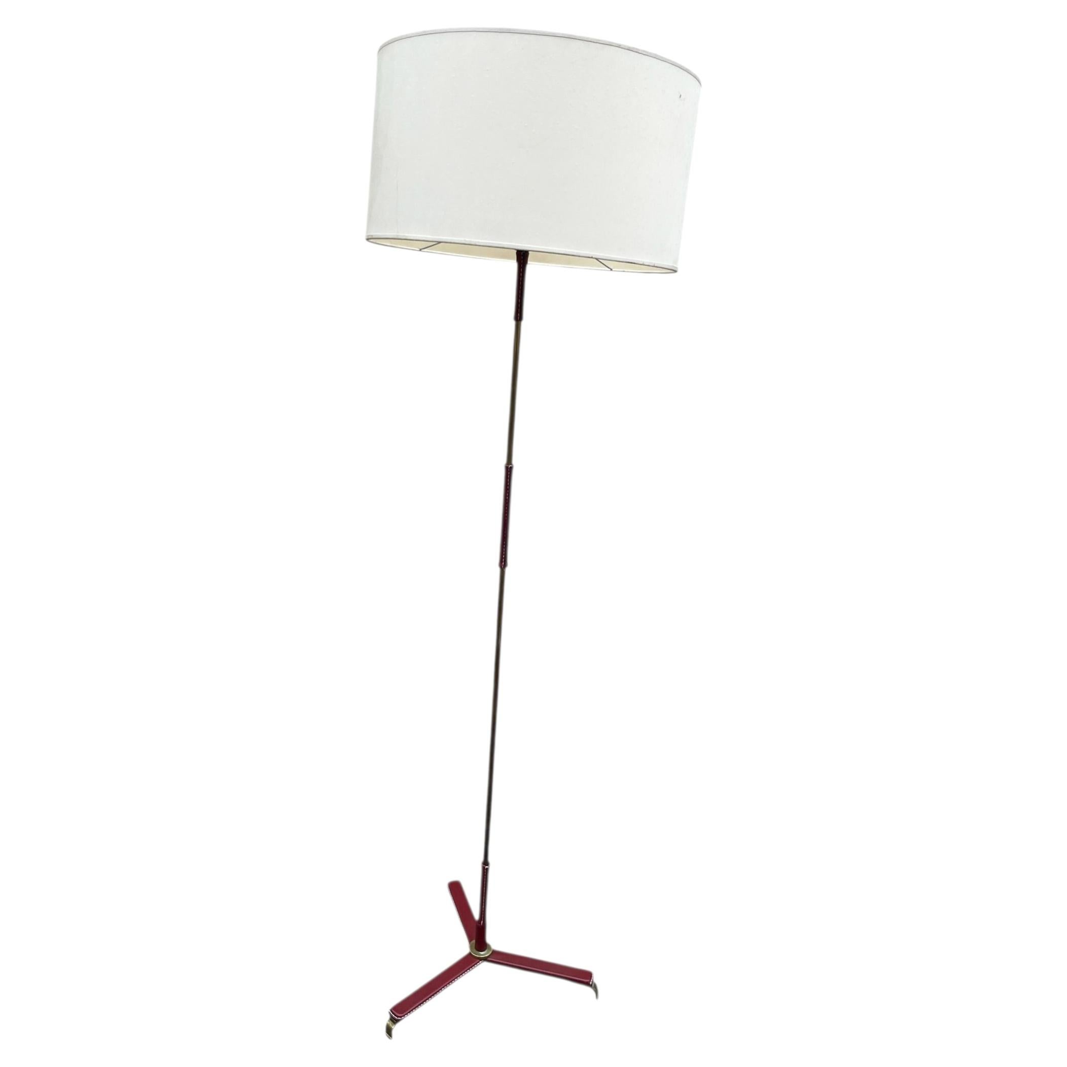 1950's Stitched leather floor lamp by Jacques Adnet