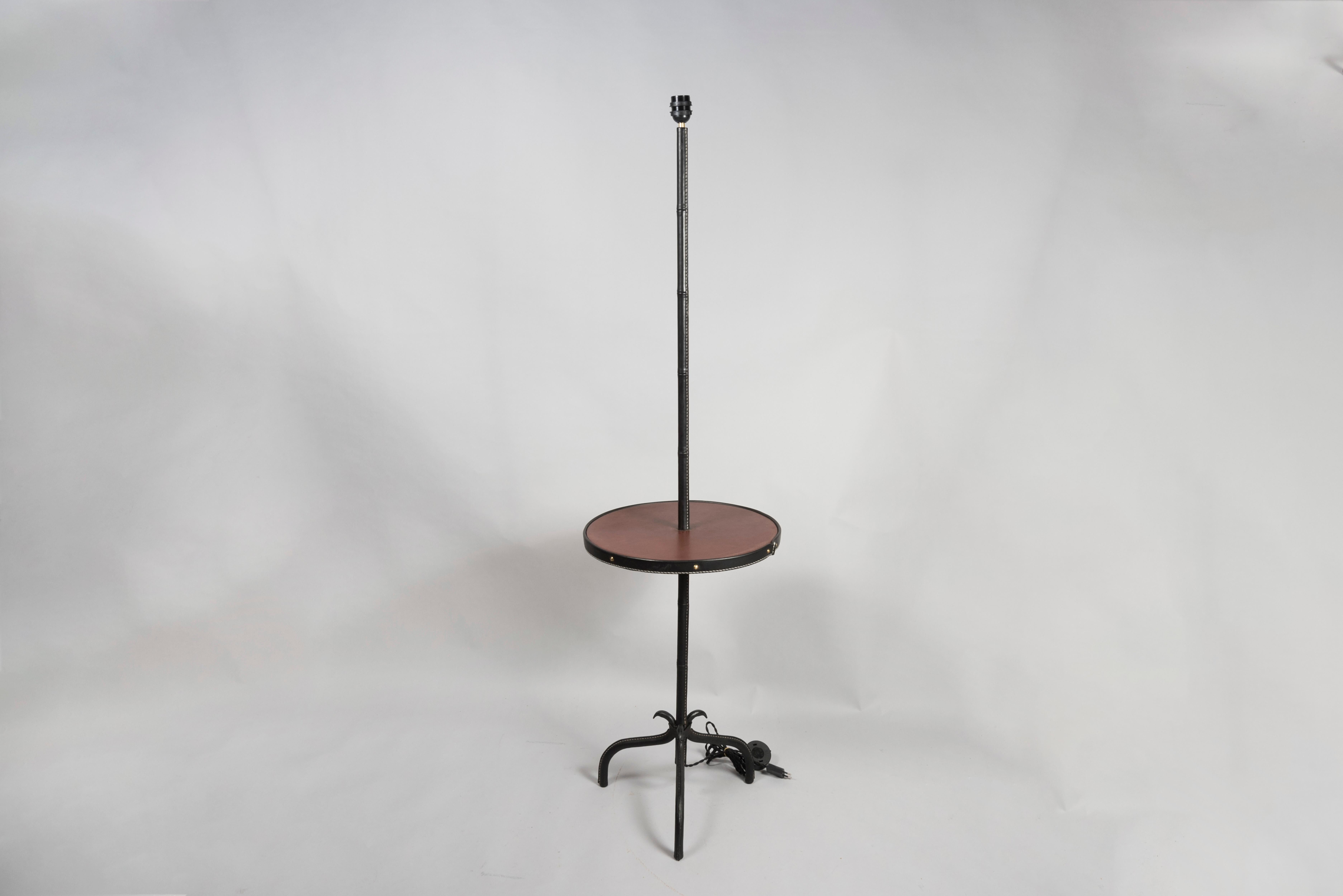 1950's Stitched leather floor lamp by Jacques Adnet
No shade included
Dimensions given without shade.
 