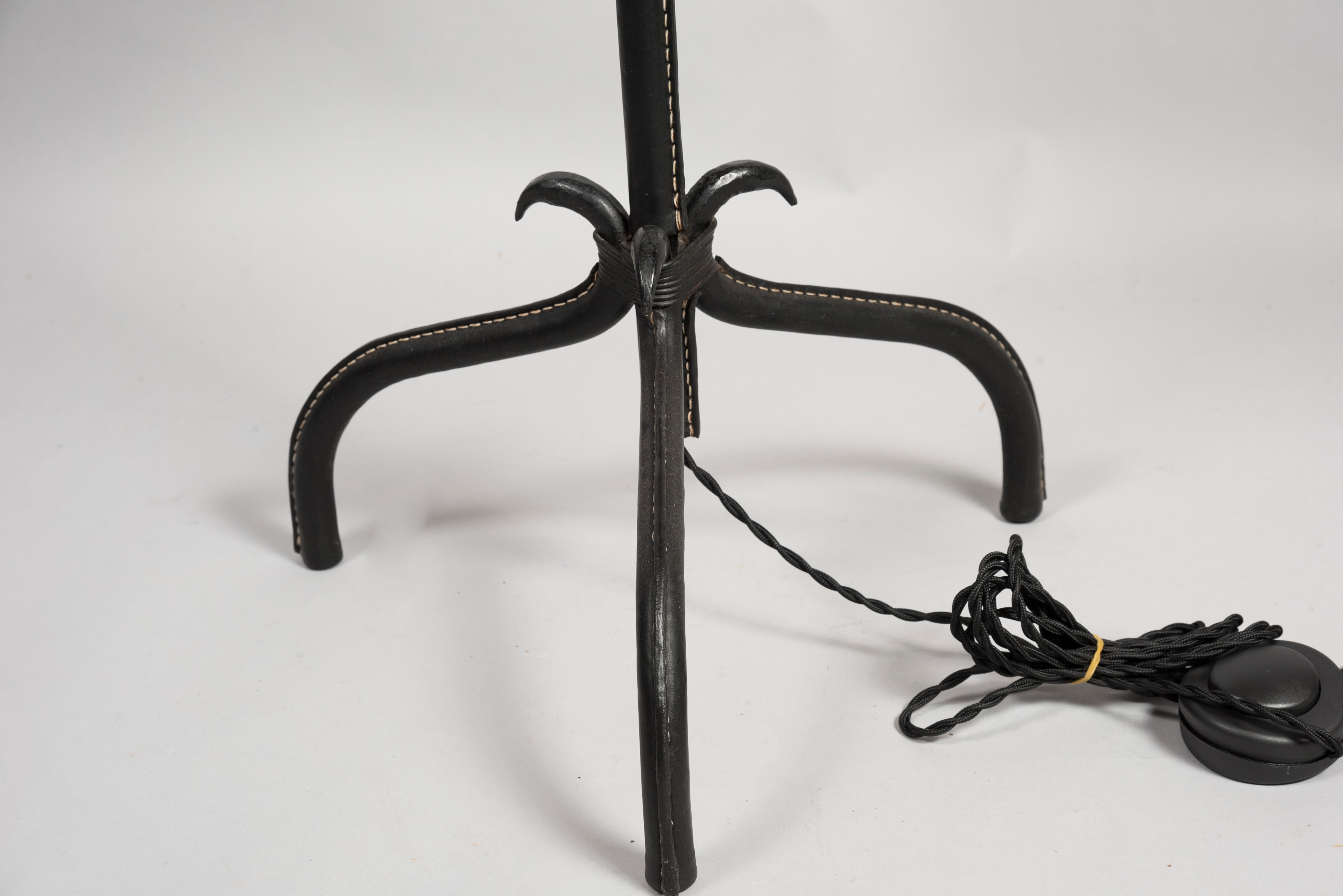 Mid-20th Century 1950's Stitched Leather Floor Lamp Designed by Jacques Adnet For Sale