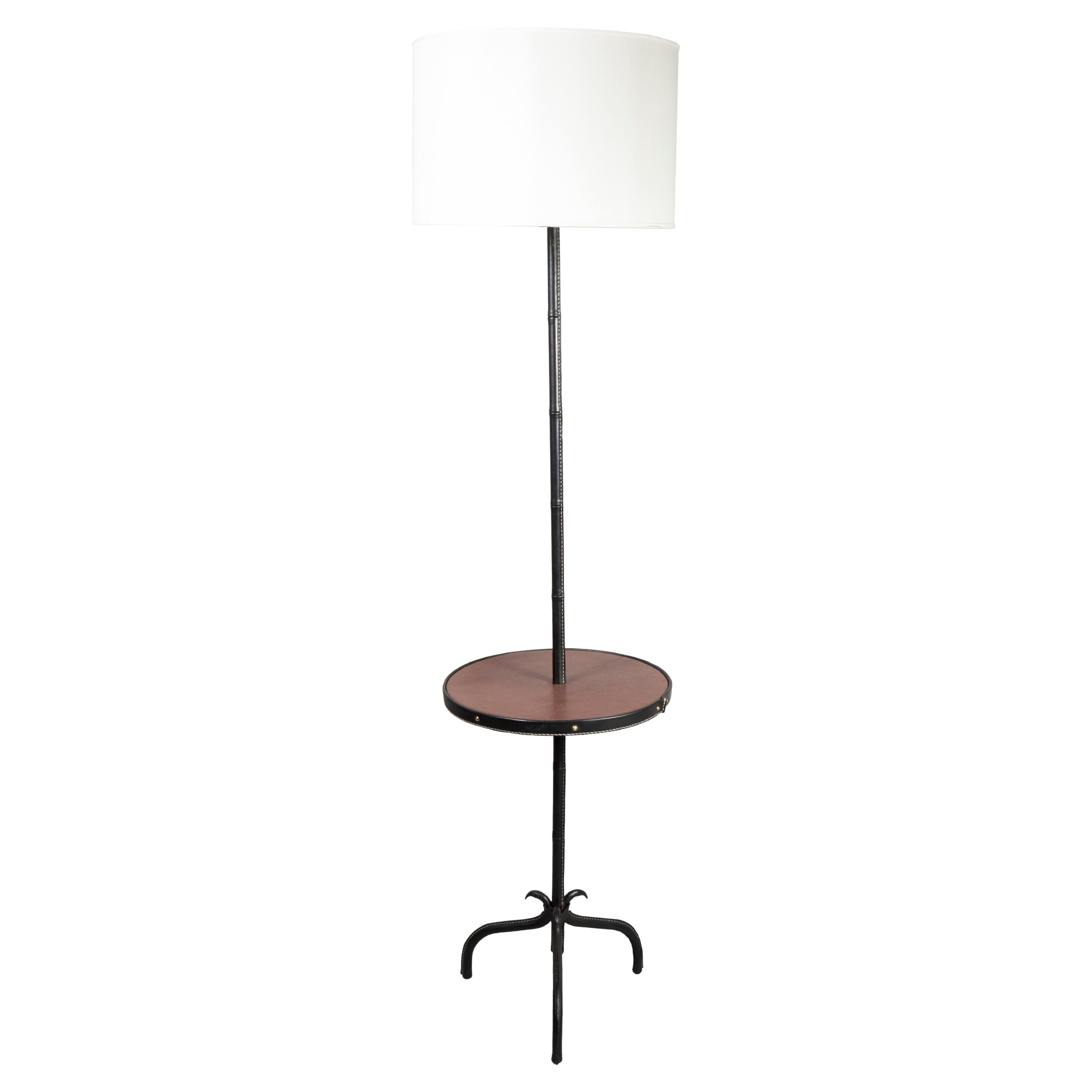 1950's Stitched Leather Floor Lamp Designed by Jacques Adnet For Sale