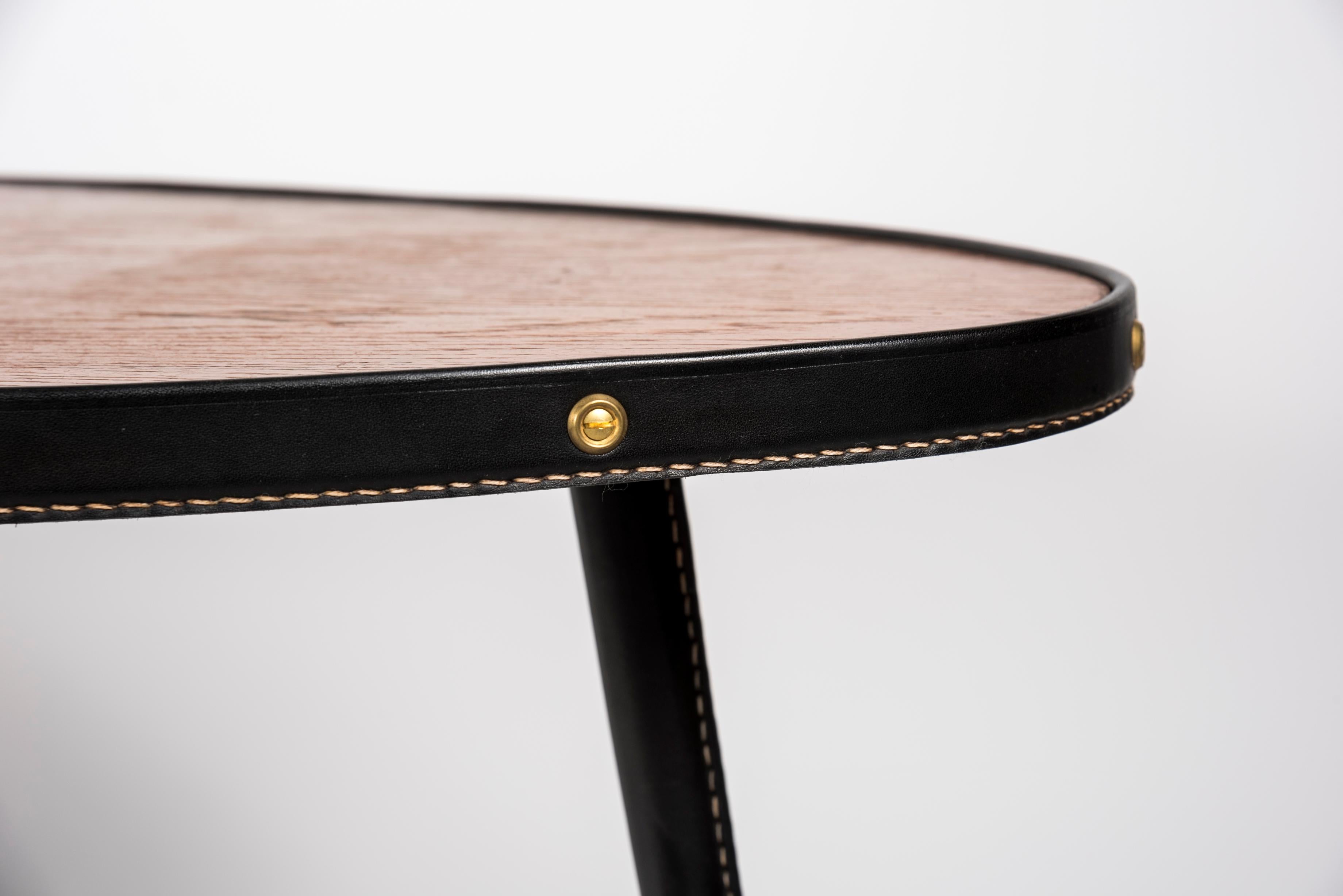 Mid-20th Century 1950's Stitched leather free form cocktail table by Jacques Adnet For Sale