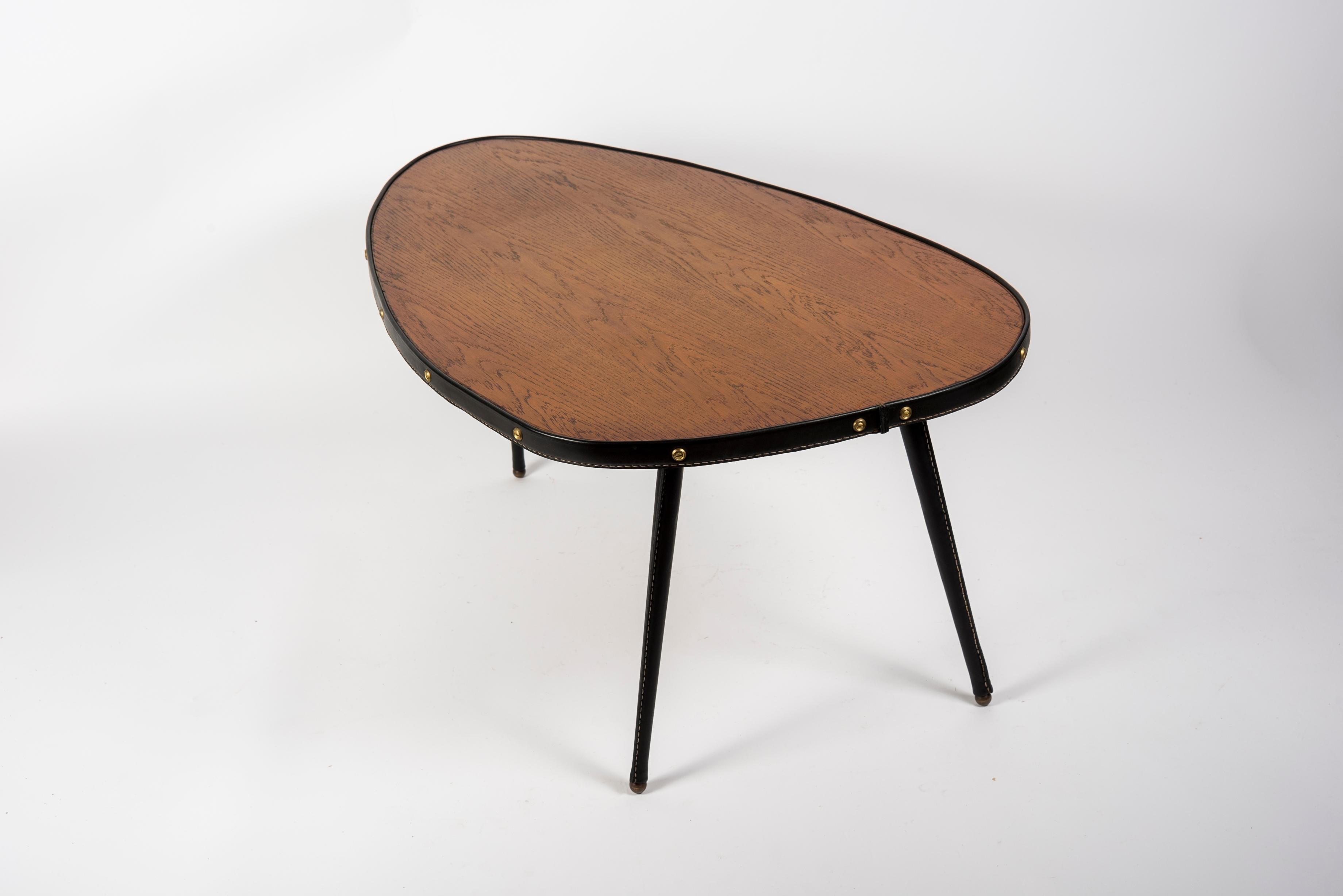 1950's Stitched leather free form cocktail table by Jacques Adnet For Sale 2