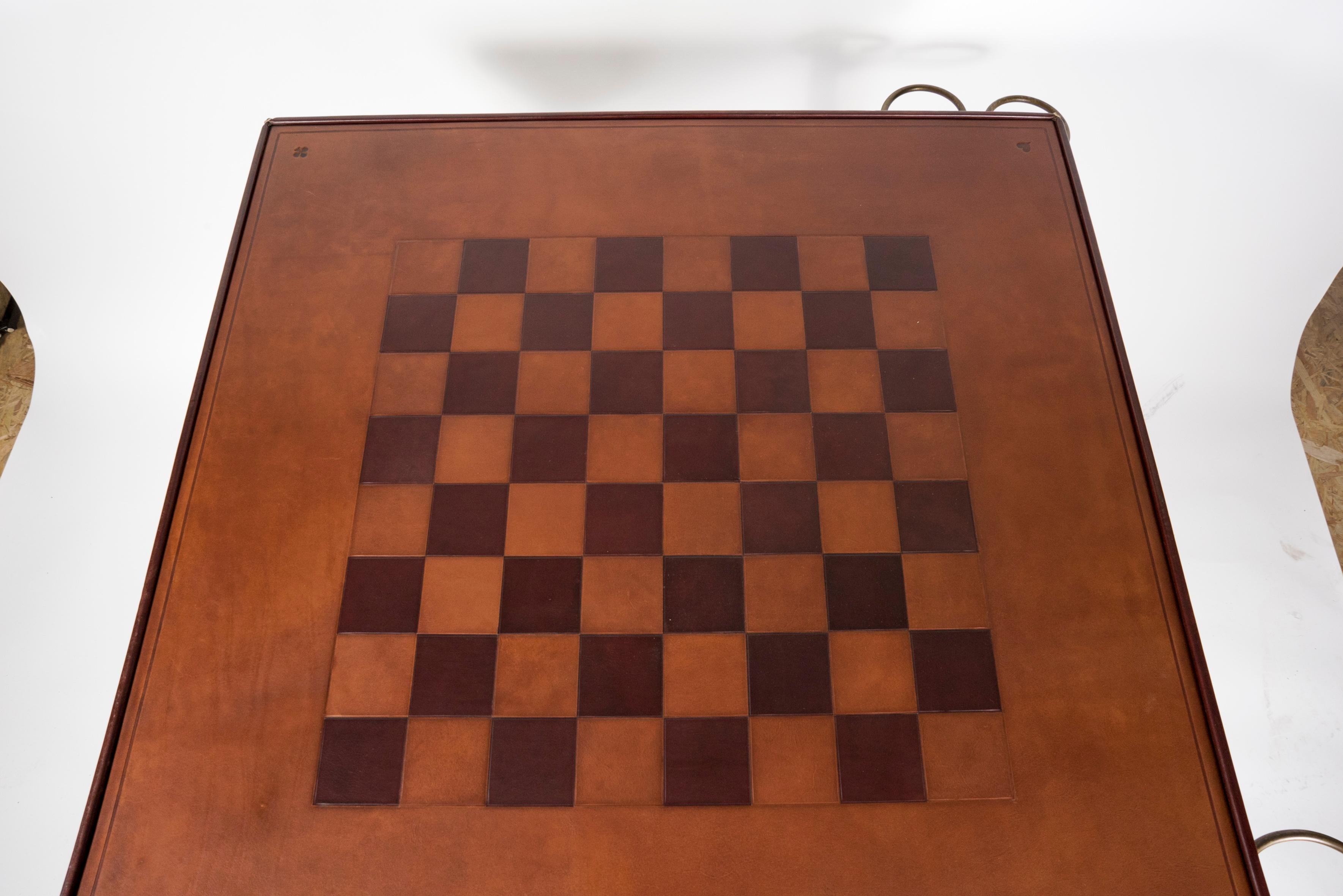 Table de jeu en cuir cousue par Jacques Adnet des années 1950 en vente 6